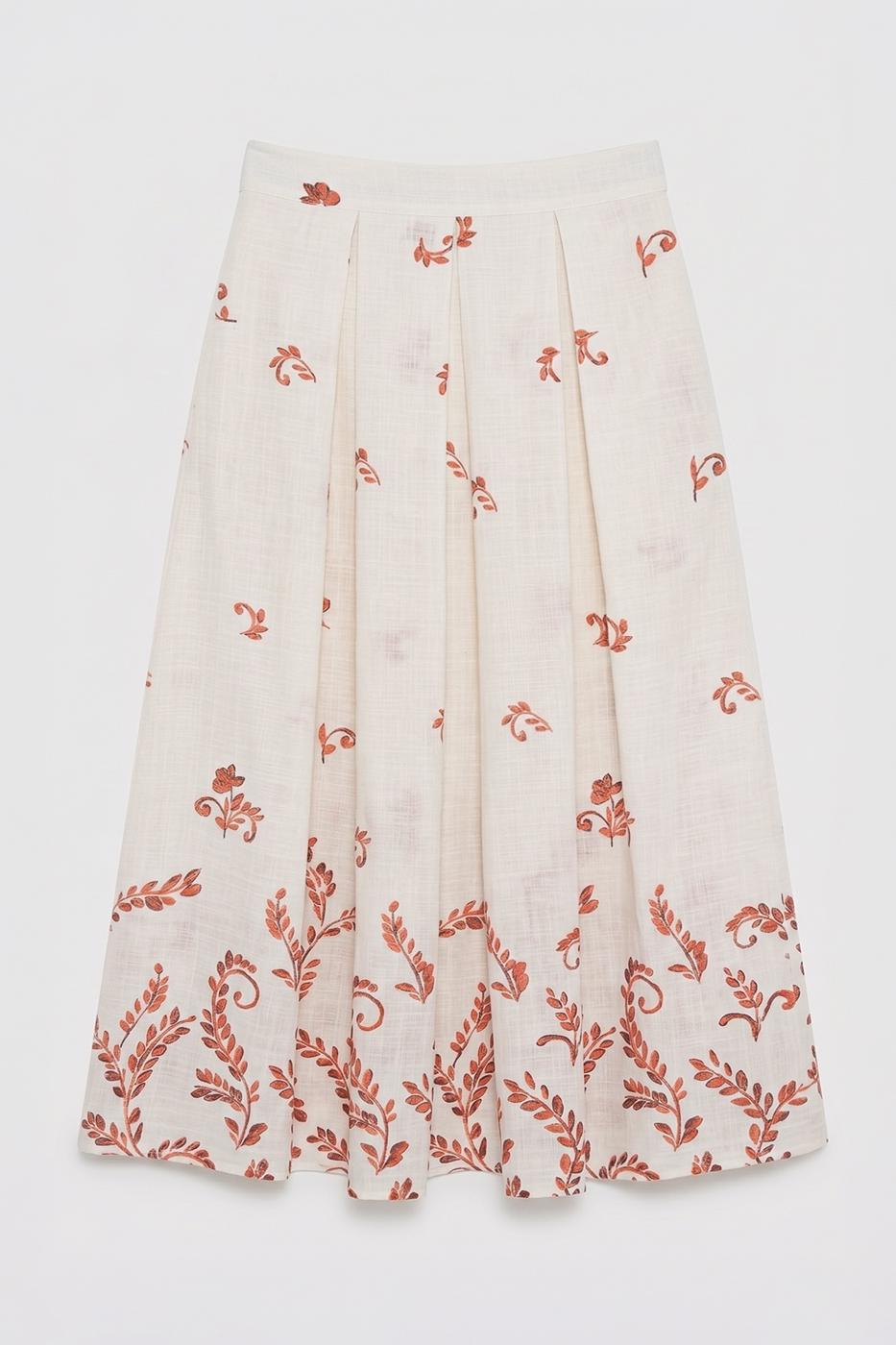 Pleated Linen Midi Skirt