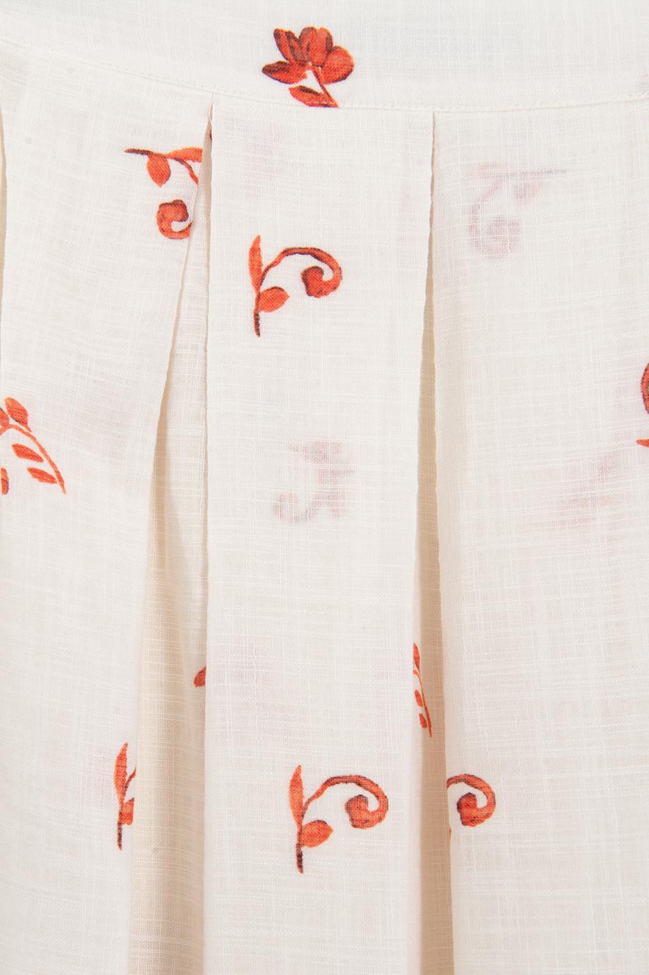 Pleated Linen Midi Skirt