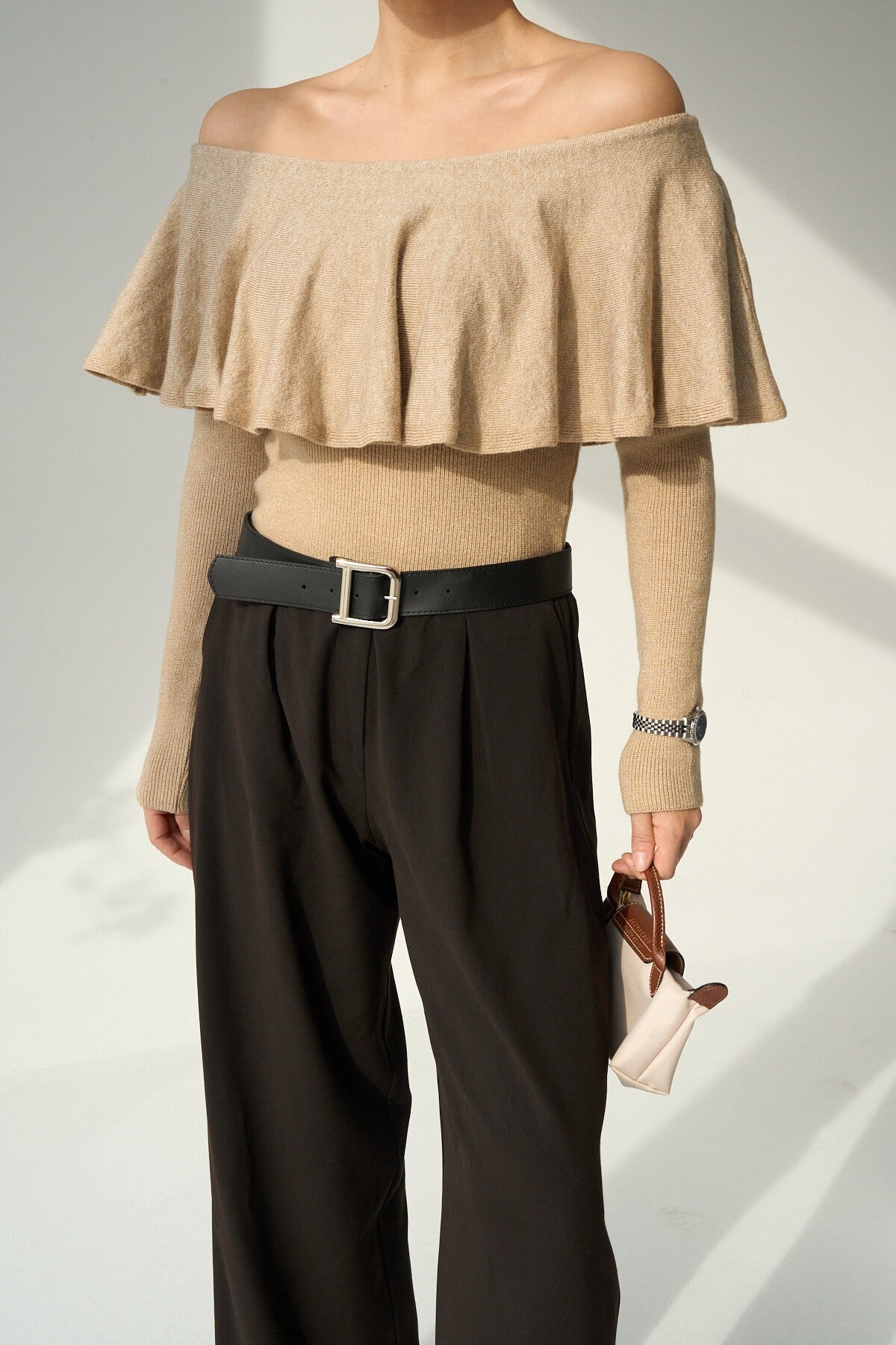 Beige Pleated Collar Sweater
