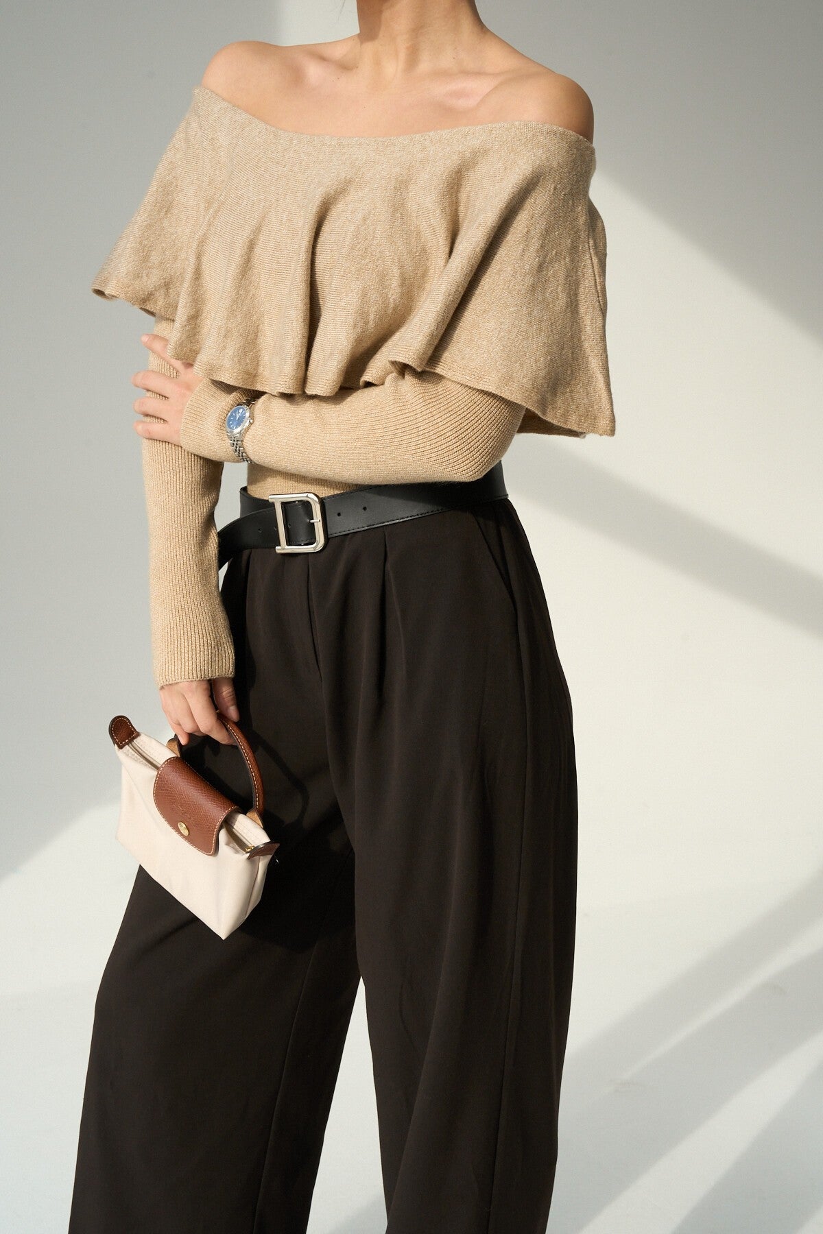 Beige Pleated Collar Sweater