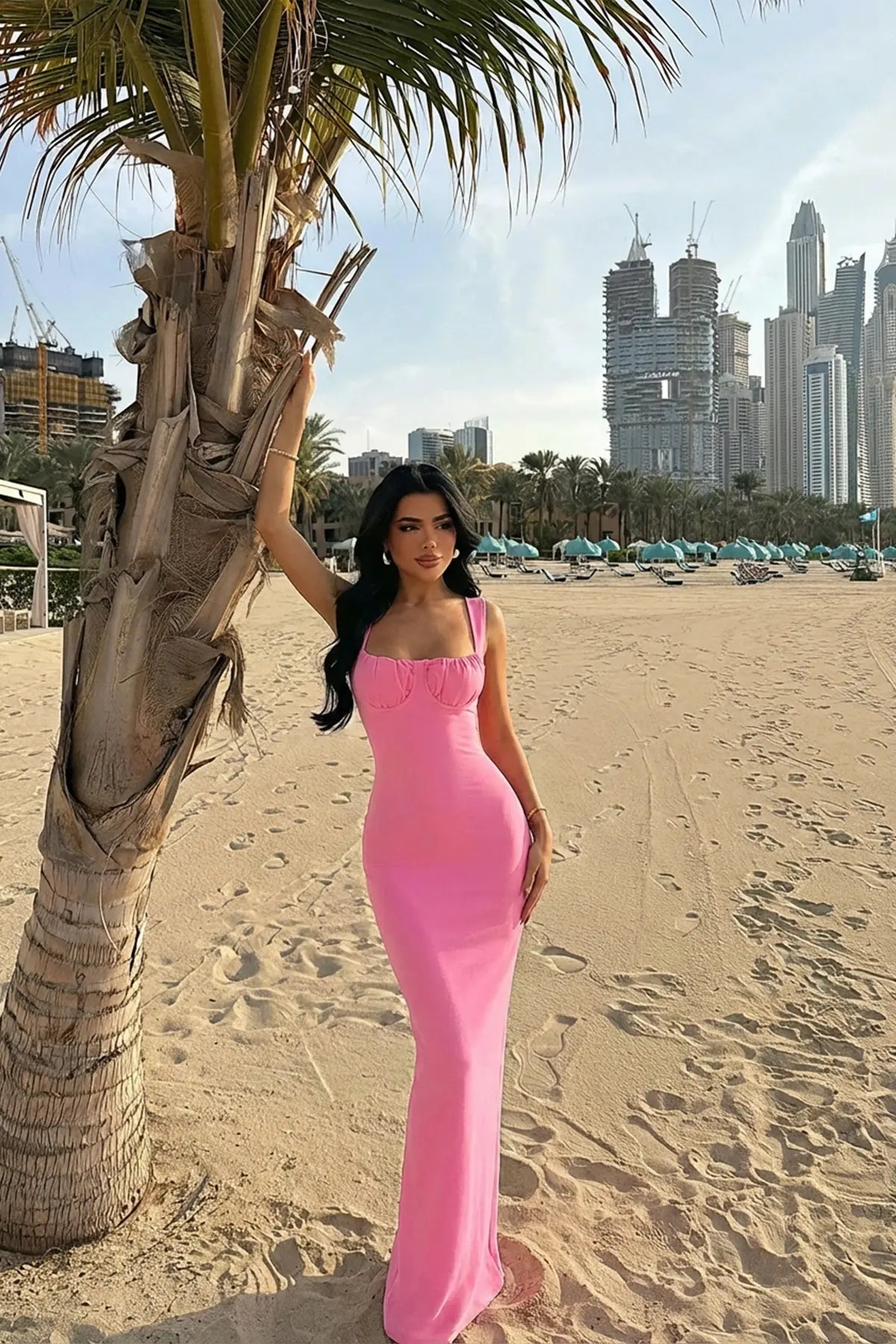 Pink Shawl Long Dress