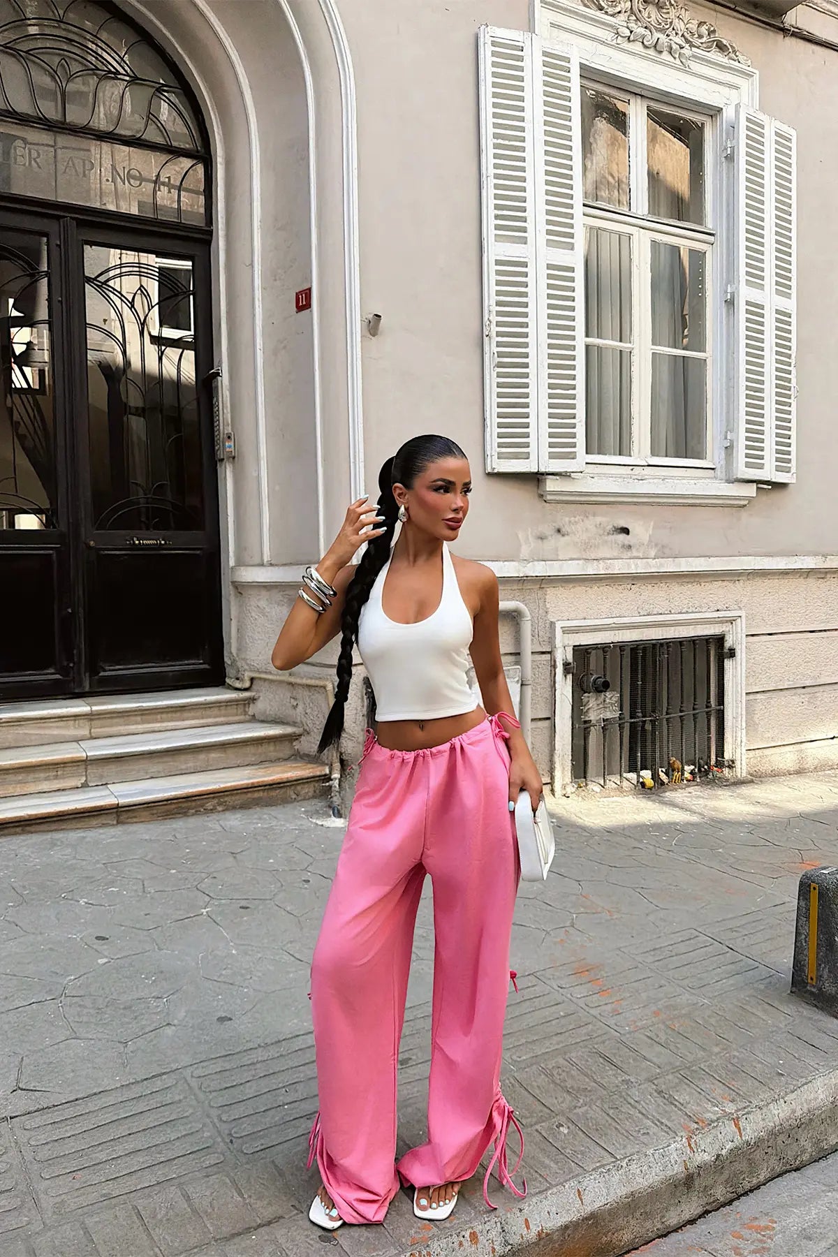 Pembe Bağlamalı Pantolon