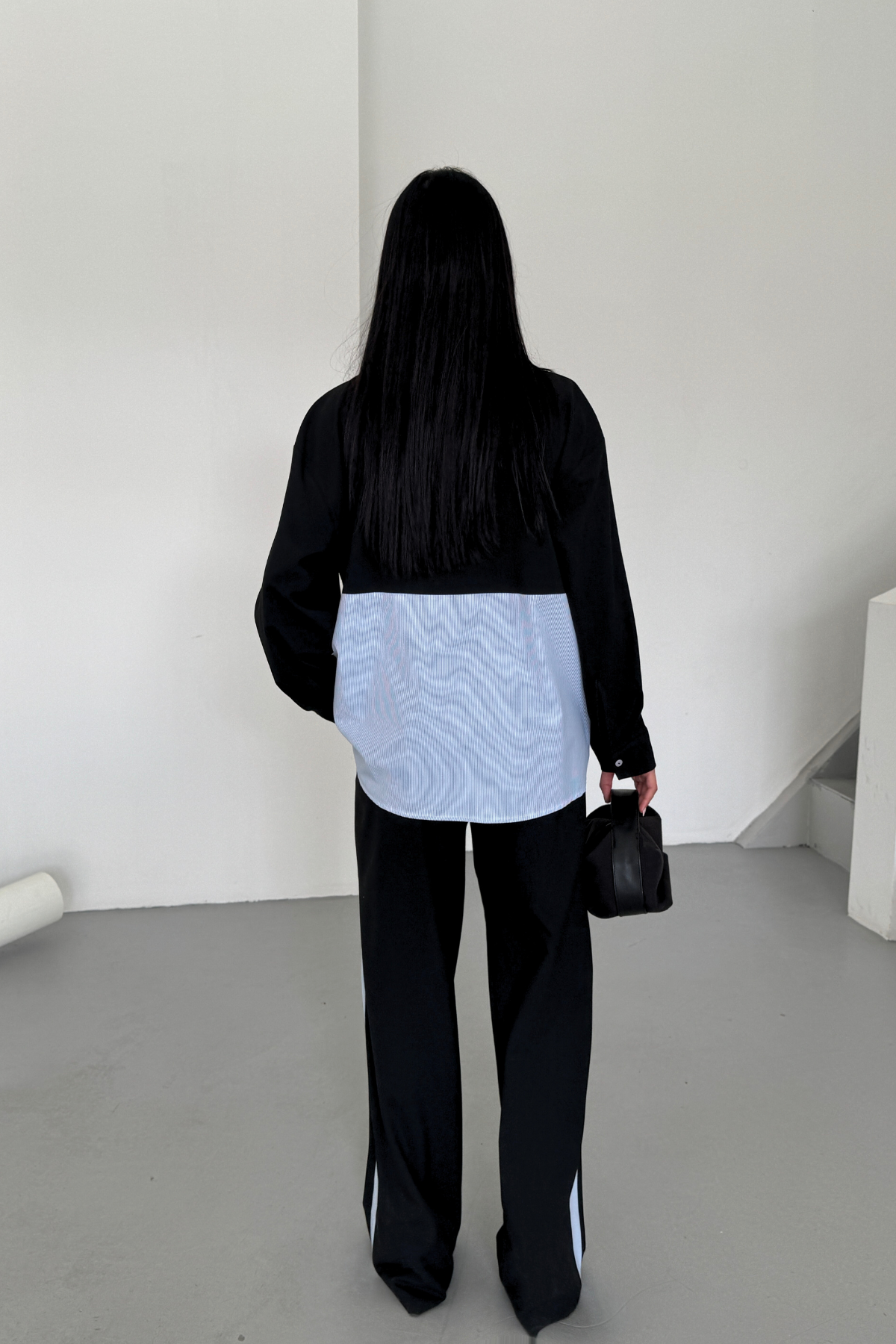 POLYVİSKON - POPLİN PARÇALI GÖMLEK PANTOLON TAKIM - Siyah