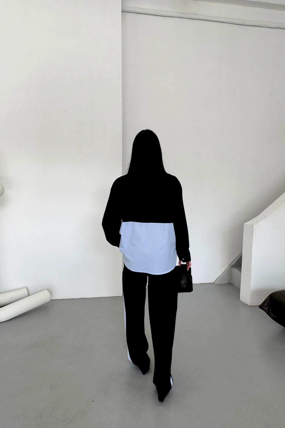 POLYVİSKON - POPLİN PARÇALI GÖMLEK PANTOLON TAKIM - Siyah