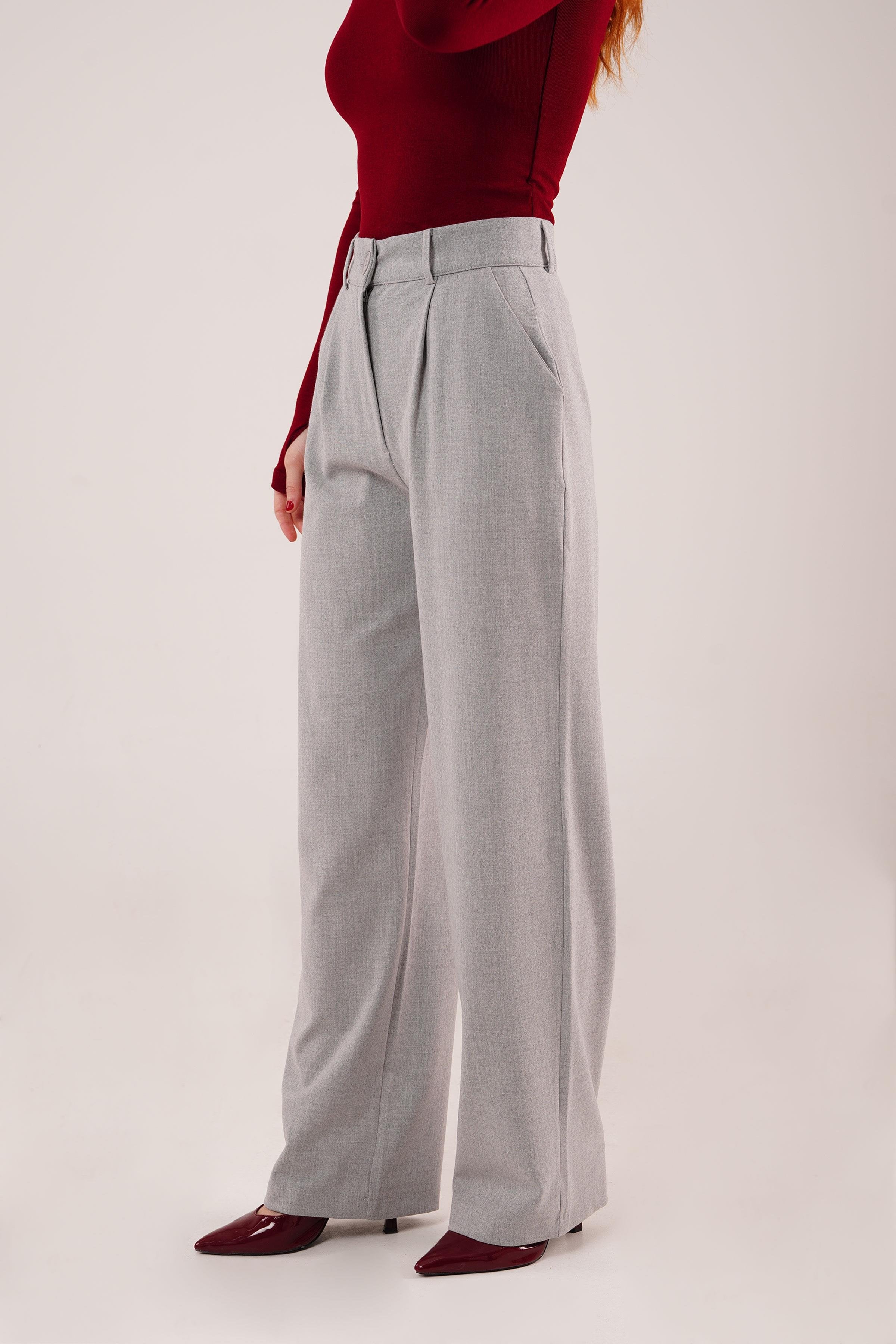 Premium Model Oturtmalı Toptan Gri Pantolon