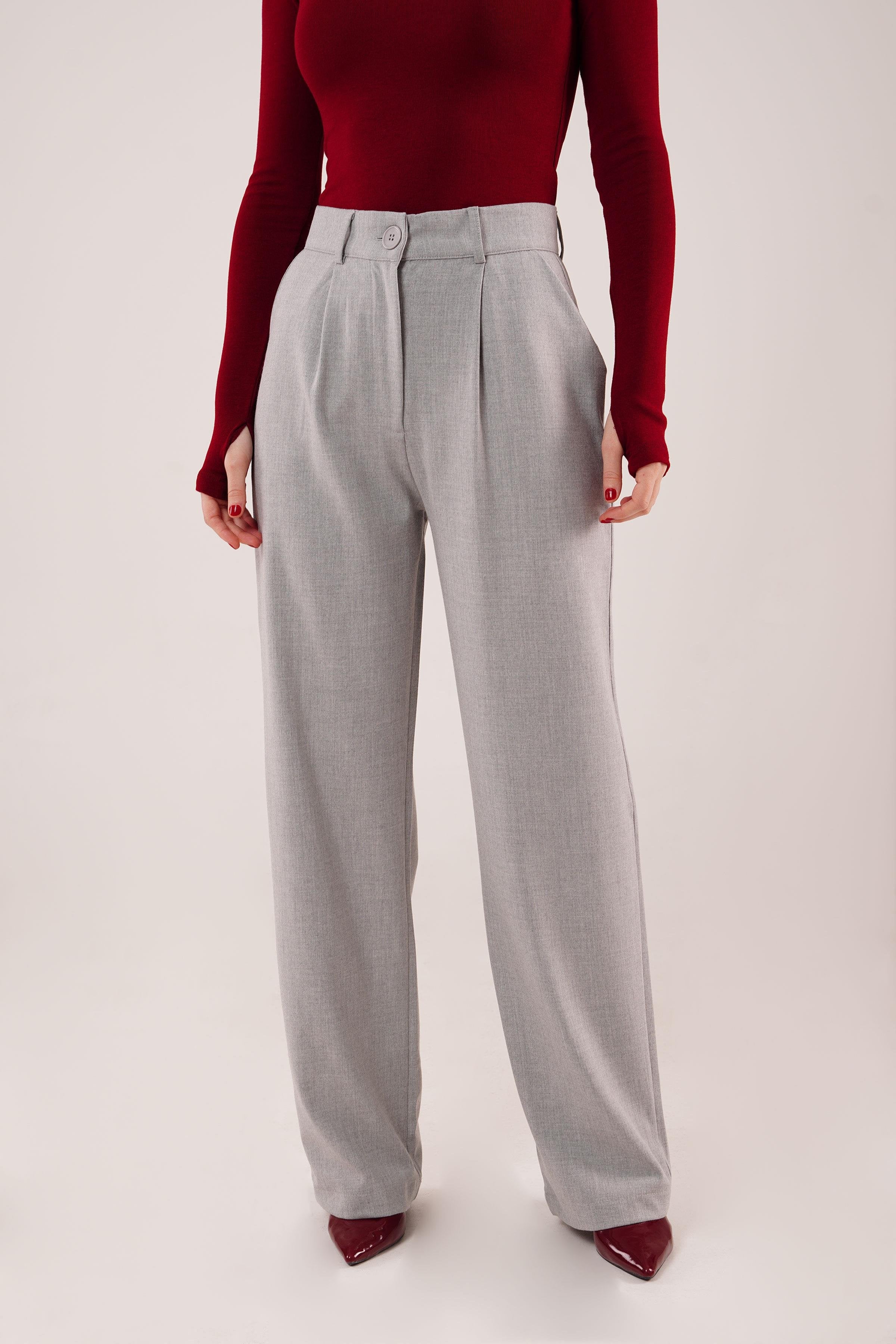 Premium Model Oturtmalı Toptan Gri Pantolon