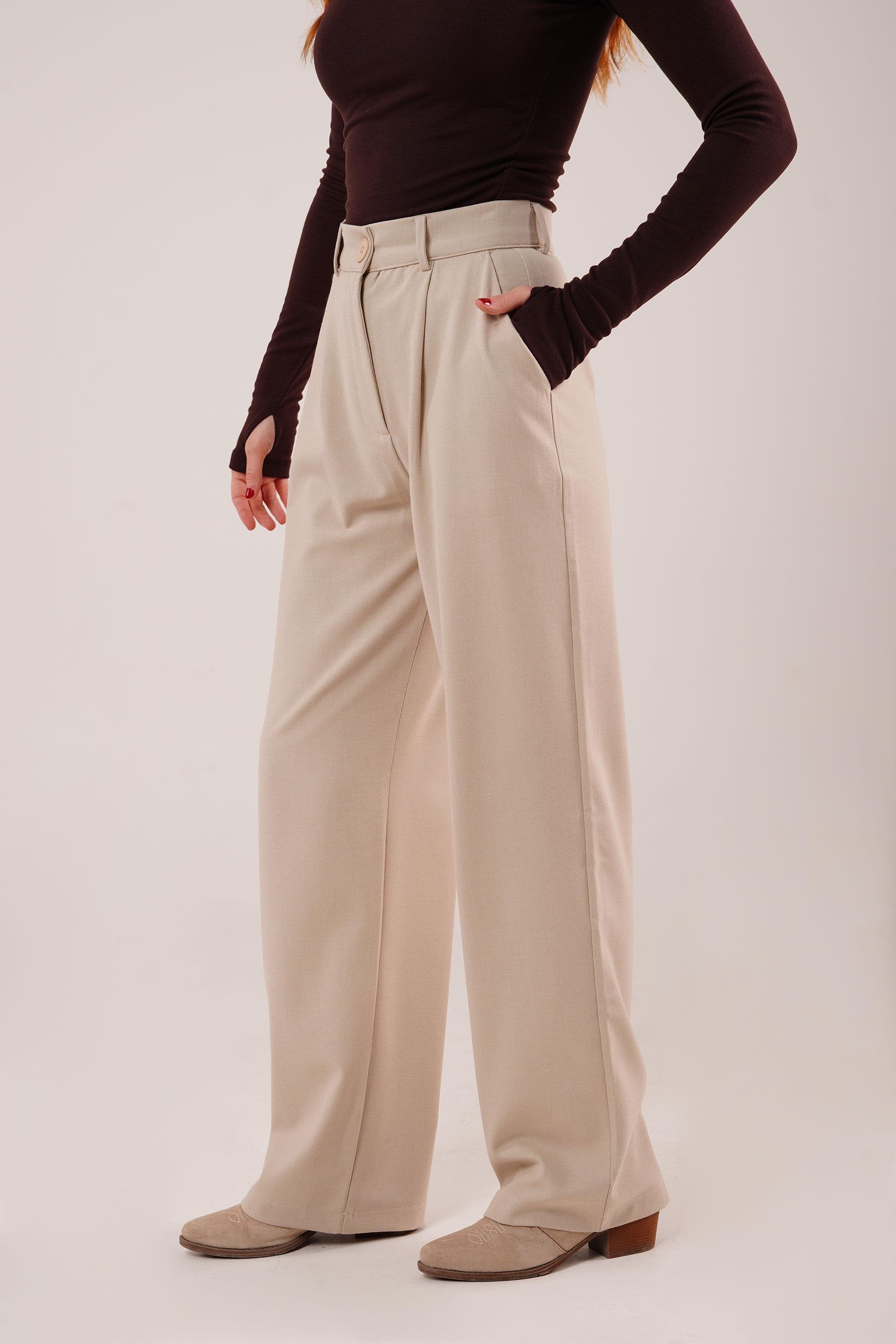 Premium Model Oturtmalı Toptan Krem Pantolon