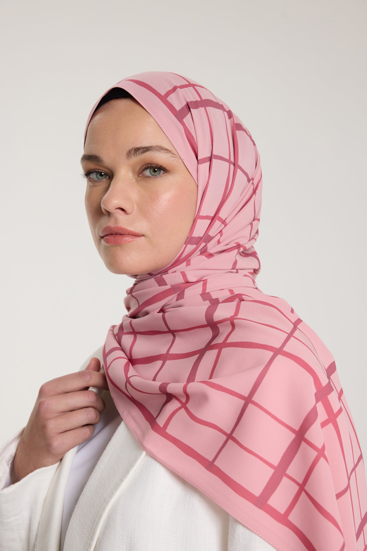 Pure Tone Şal - Kare Desen - Pembe - Gülkurusu