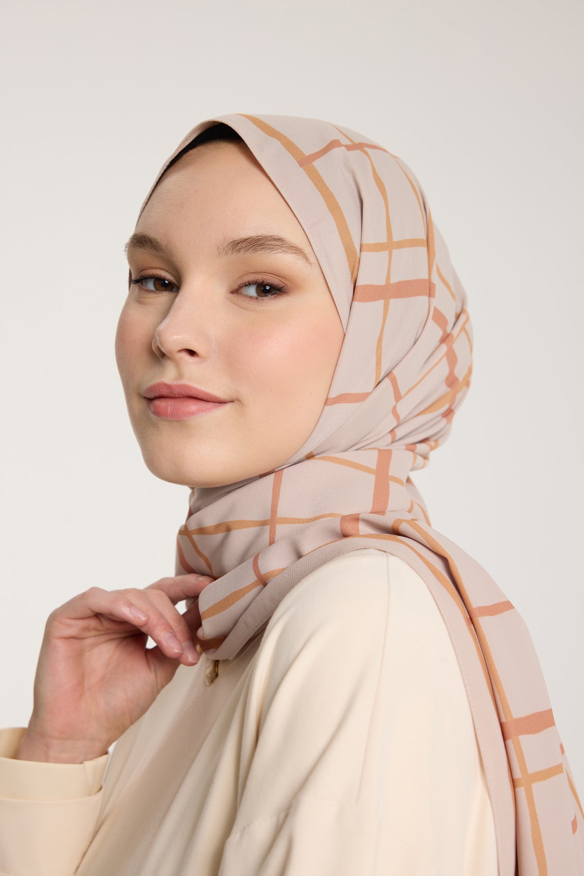 Pure Tone Şal - Kare Desen - Taş - Turunç