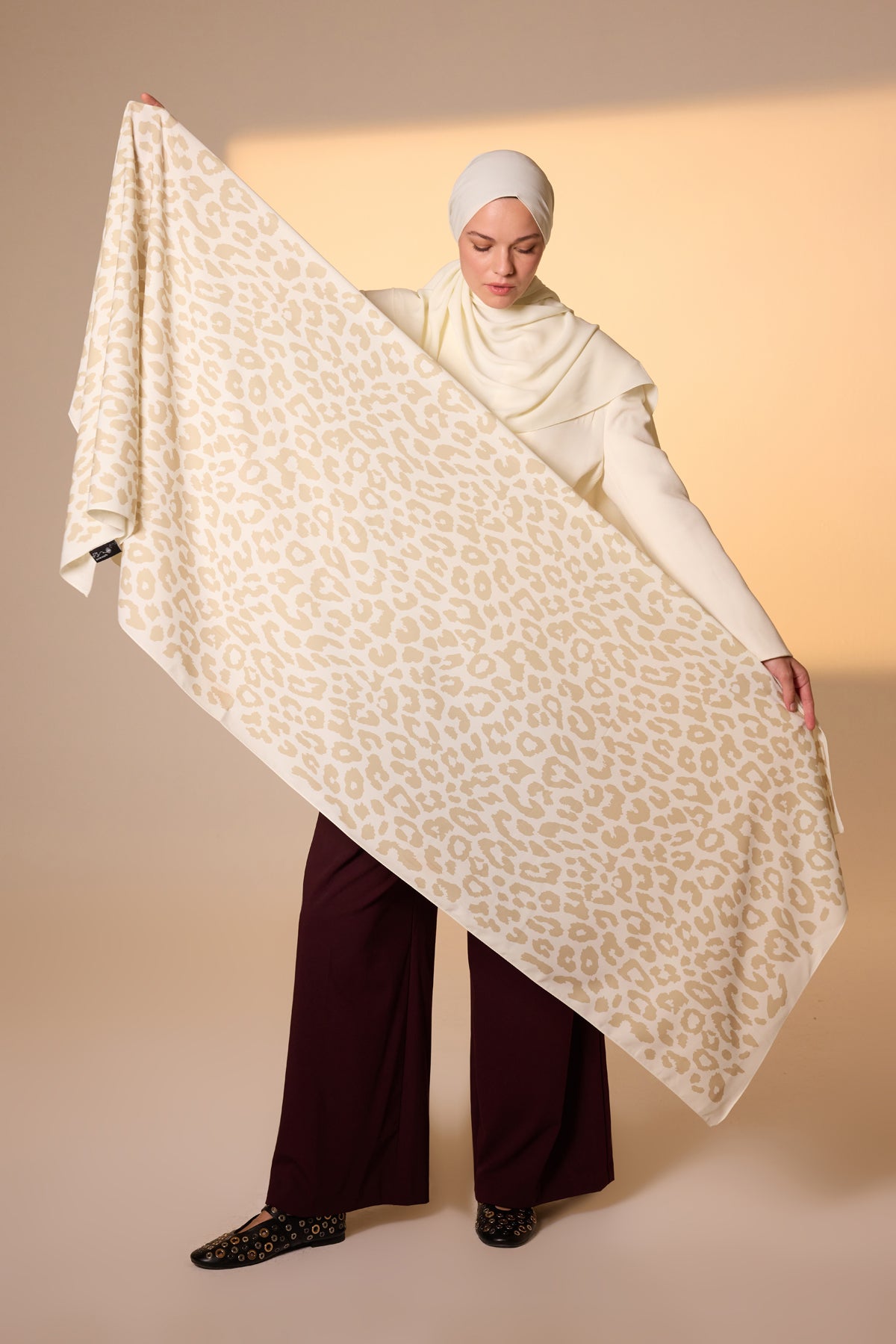 Pure Tone Şal - Leopar Desen - Fildişi - Bej