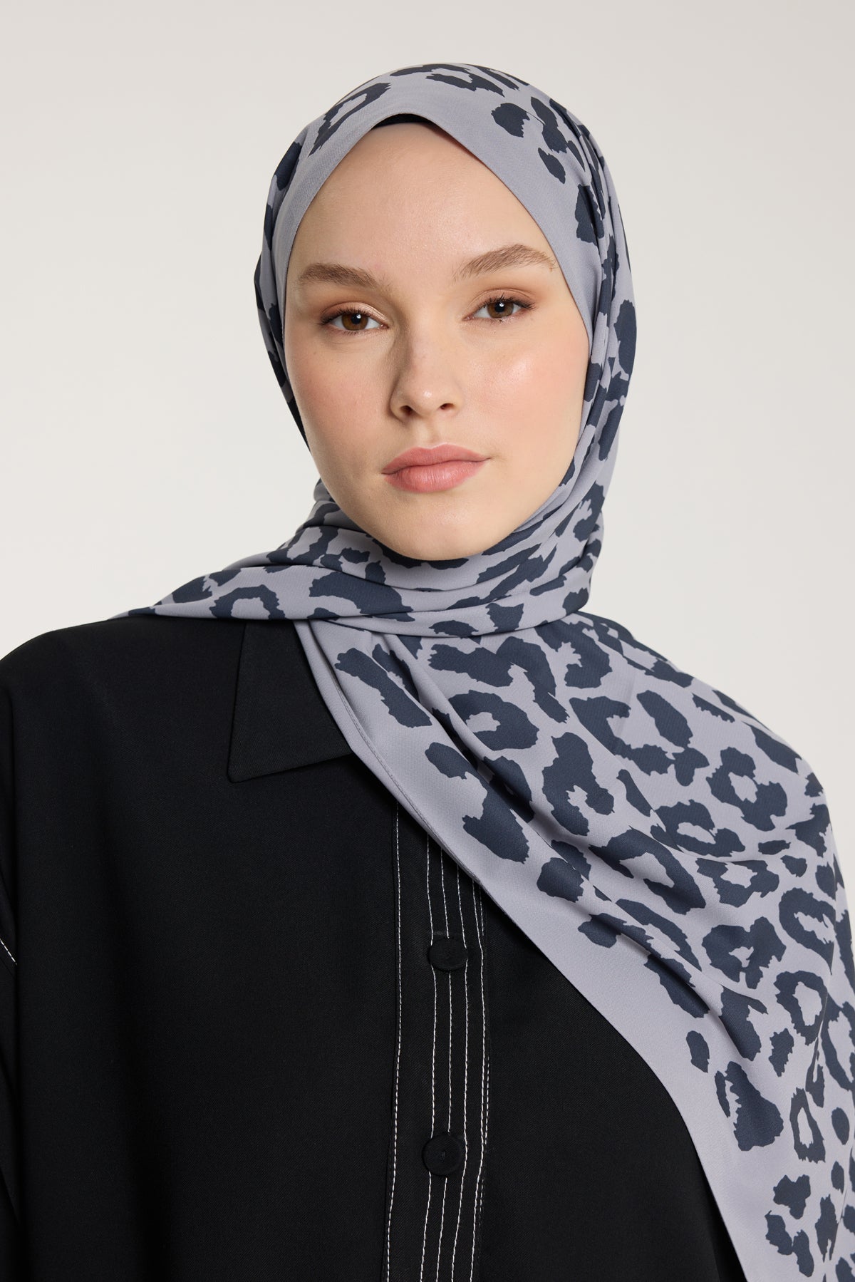 Pure Tone Şal - Leopar Desen - Gümüş - Füme