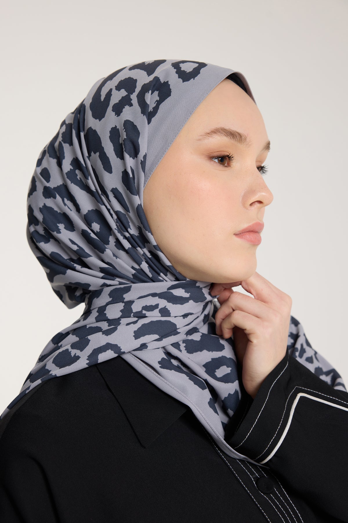 Pure Tone Şal - Leopar Desen - Gümüş - Füme