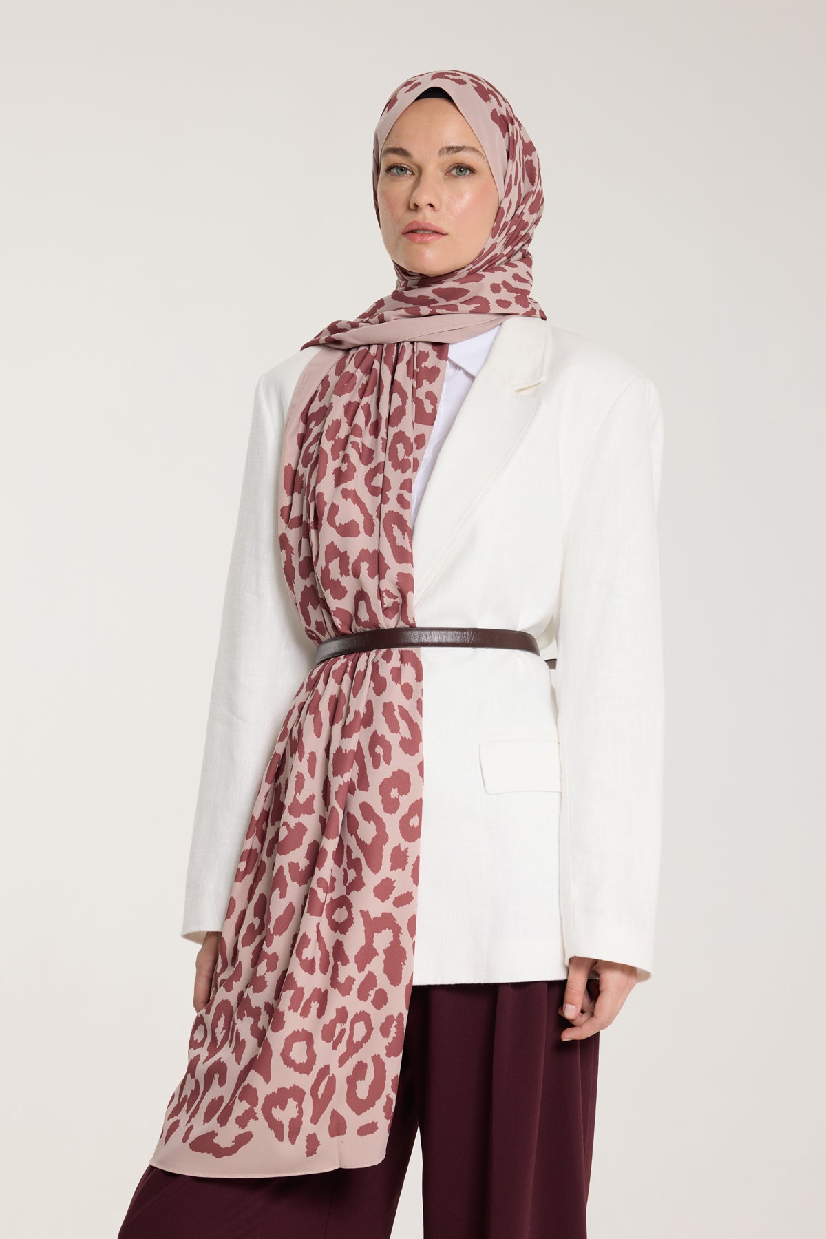 Pure Tone Şal - Leopar Desen - Latte - Kurugül