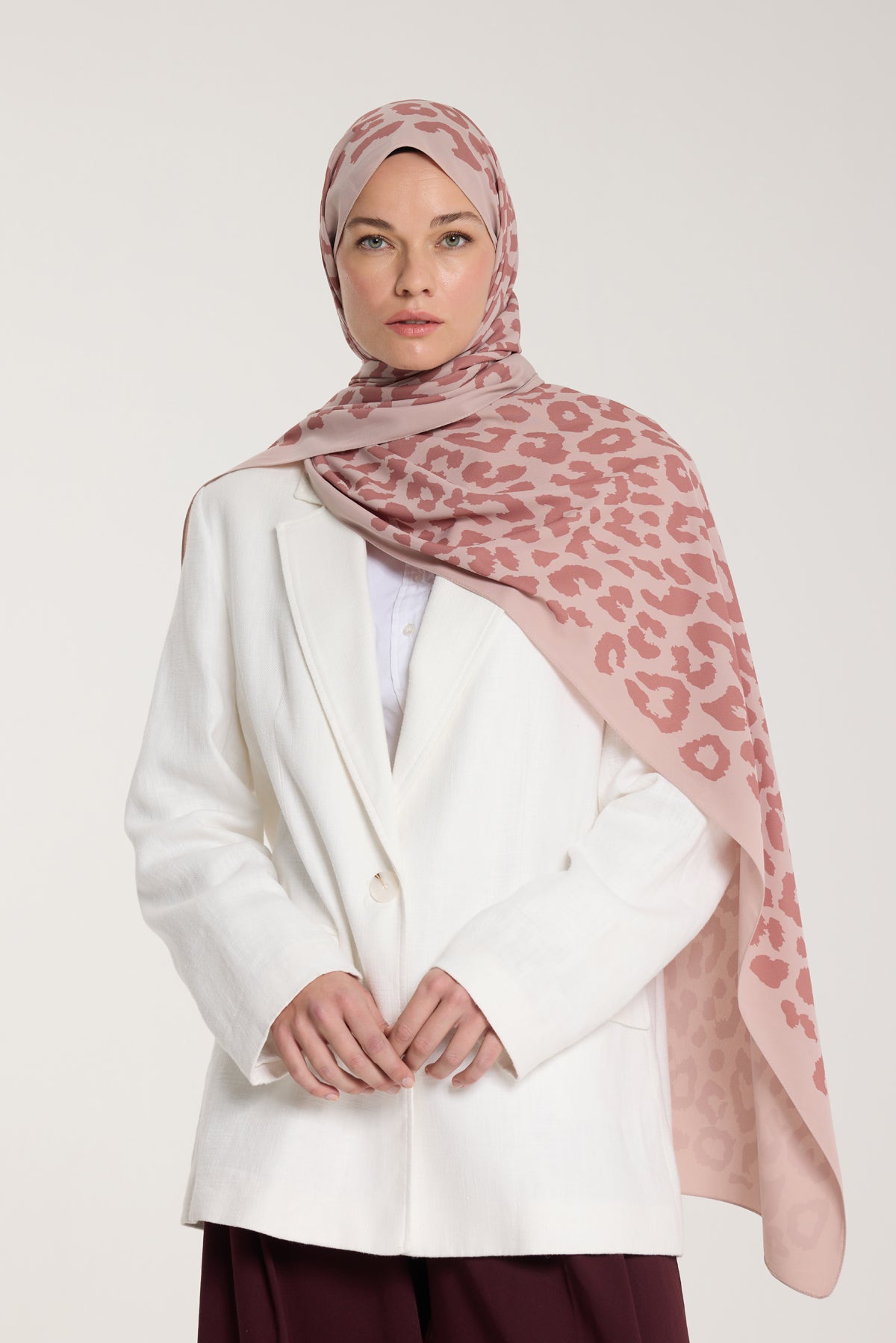 Pure Tone Şal - Leopar Desen - Latte - Nude