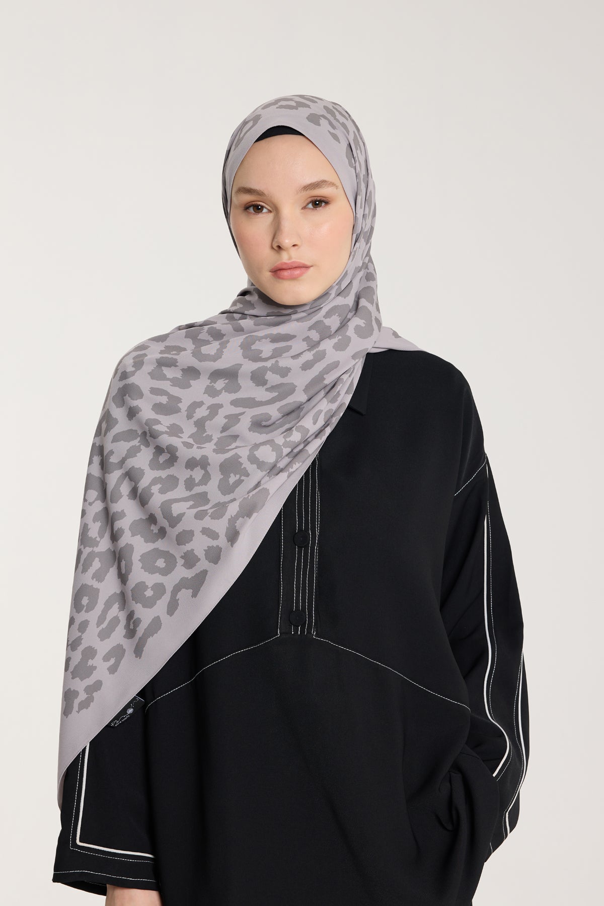 Pure Tone Şal - Leopar Desen - Soft Gri - Gri
