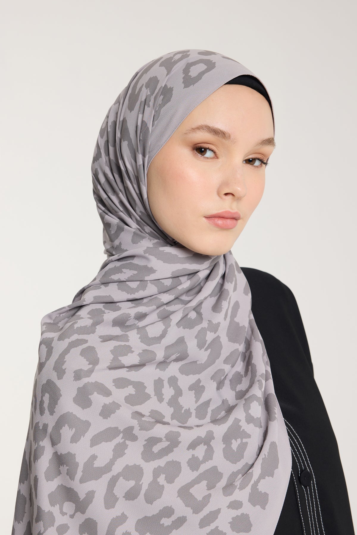 Pure Tone Şal - Leopar Desen - Soft Gri - Gri