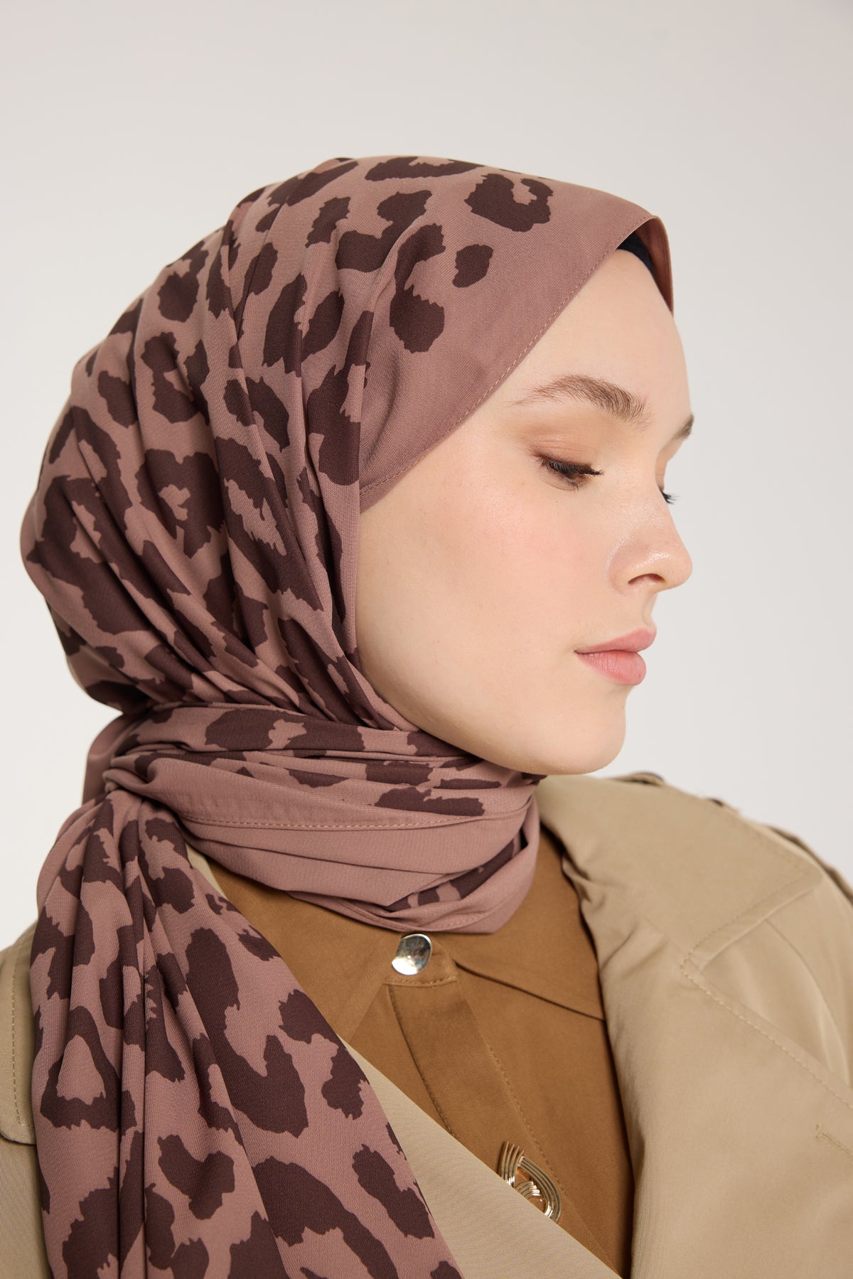 Pure Tone Şal - Leopar Desen - Sütlükahve - Kahve