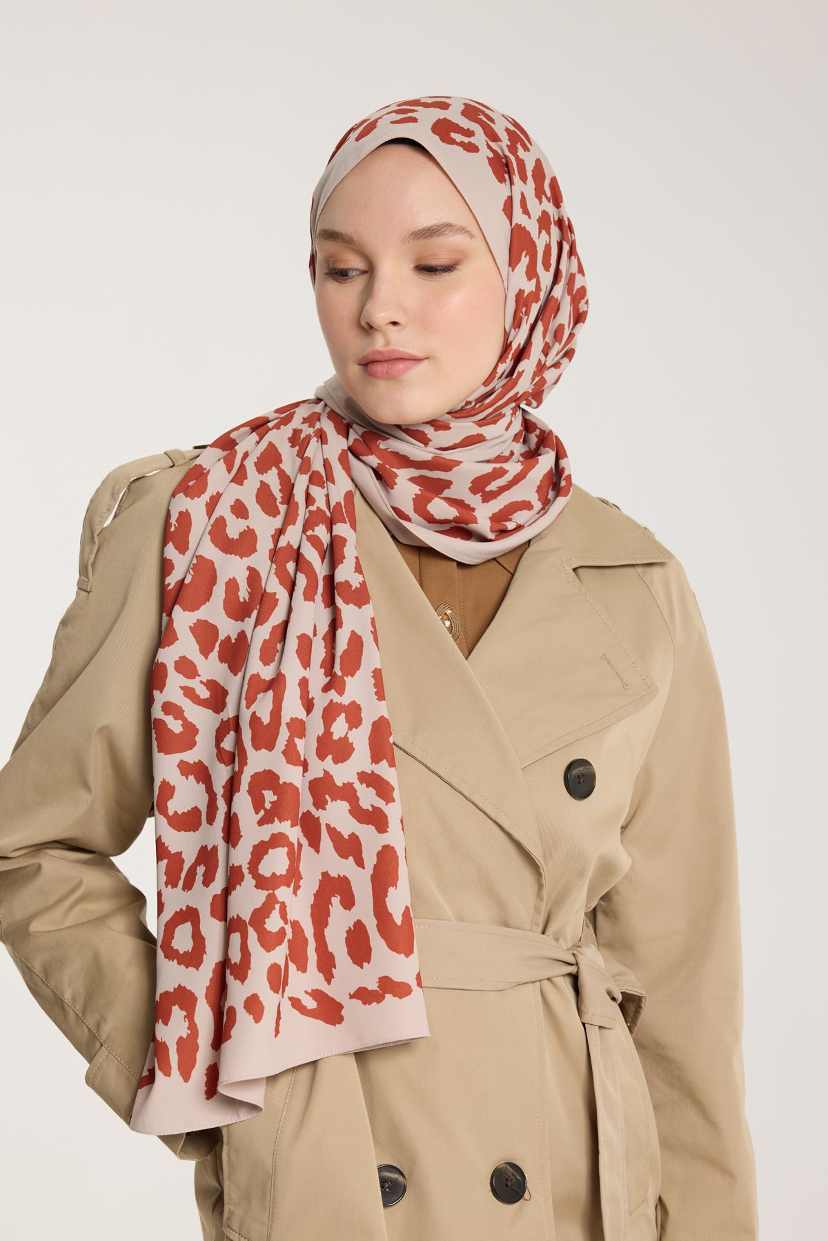 Pure Tone Şal - Leopar Desen - Taş - Kiremit
