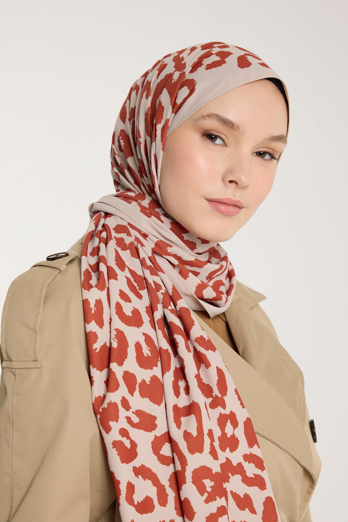 Pure Tone Şal - Leopar Desen - Taş - Kiremit