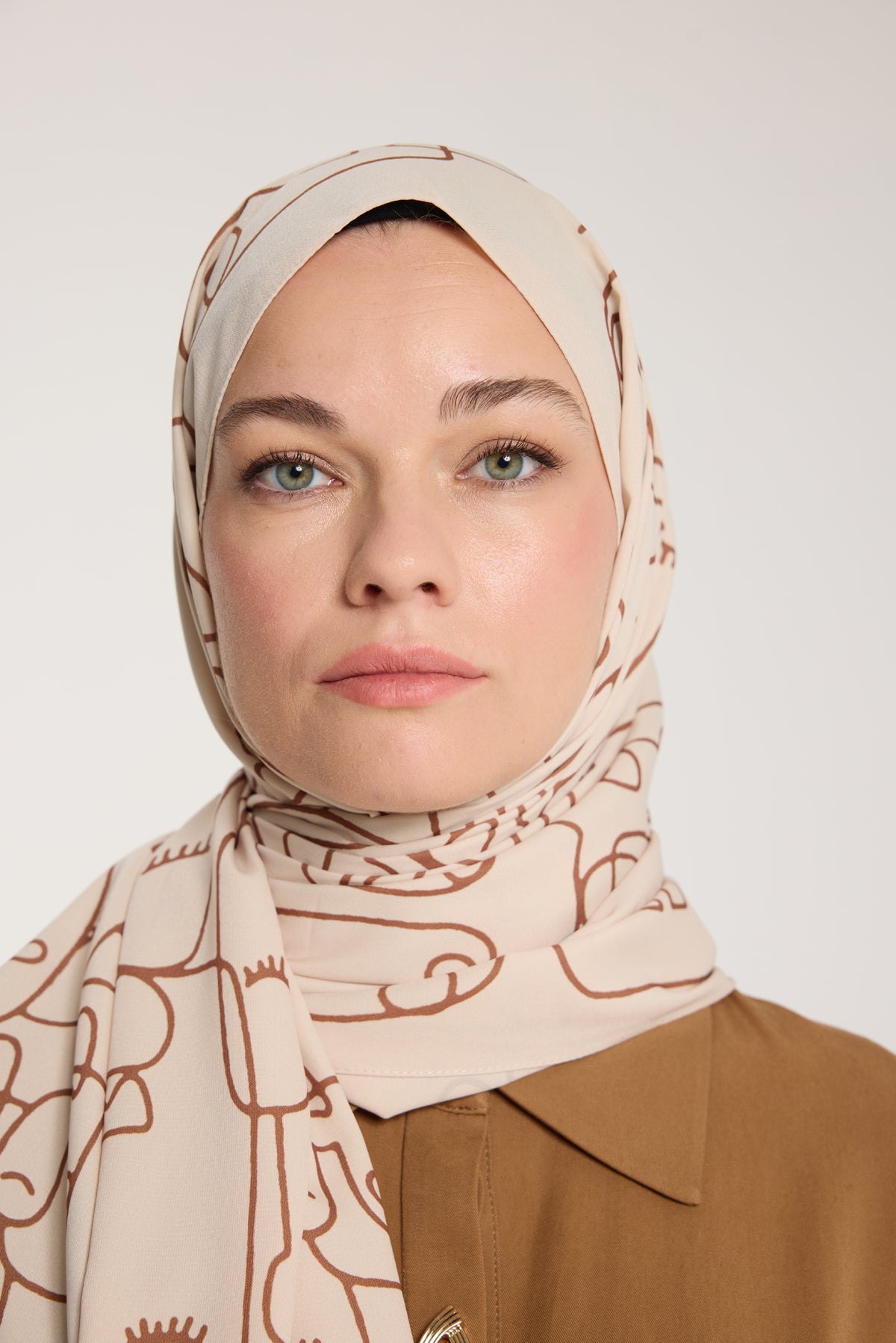 Pure Tone Şal - Marjinal Desen - Bej - Kahve