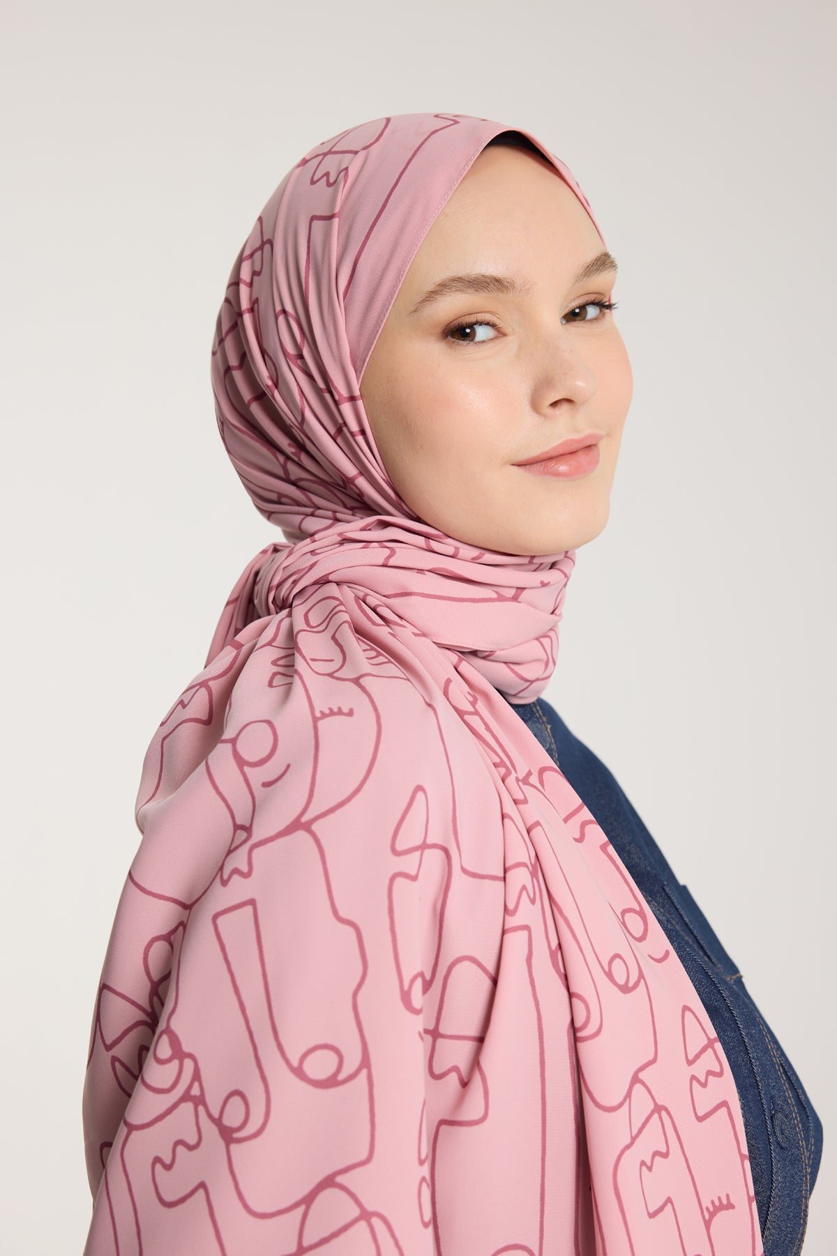 Pure Tone Şal - Marjinal Desen - Pembe - Gülkurusu