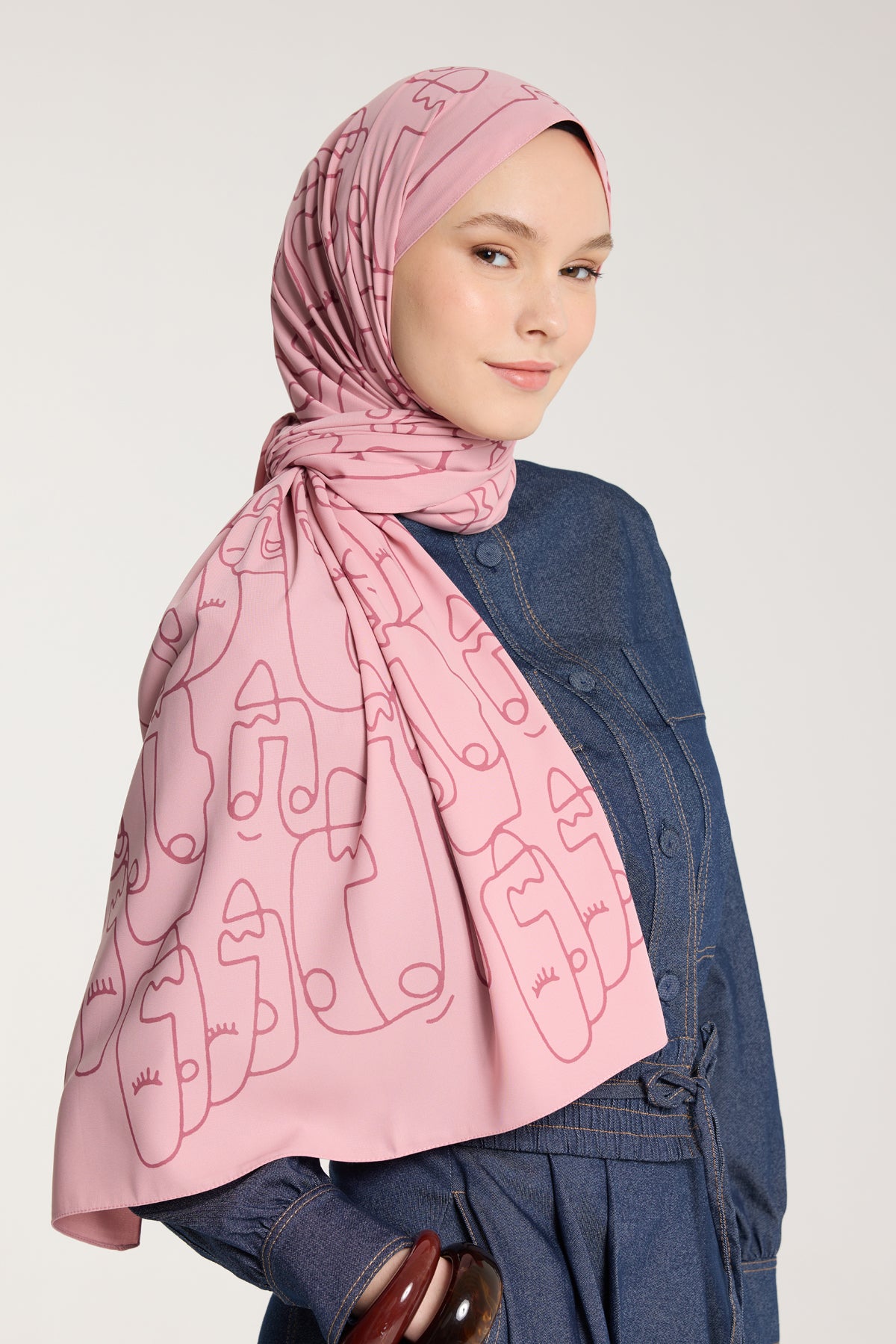 Pure Tone Şal - Marjinal Desen - Pembe - Gülkurusu