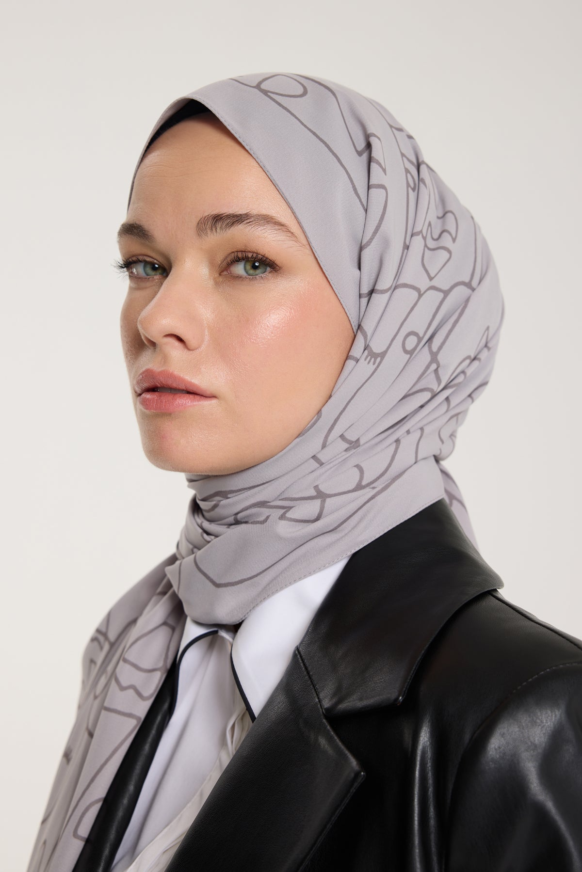 Pure Tone Şal - Marjinal Desen - Soft Gri - Gri
