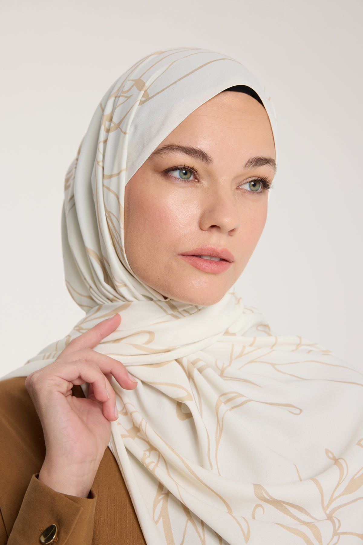 Pure Tone Şal - Yaprak Desen - Fildişi - Bej