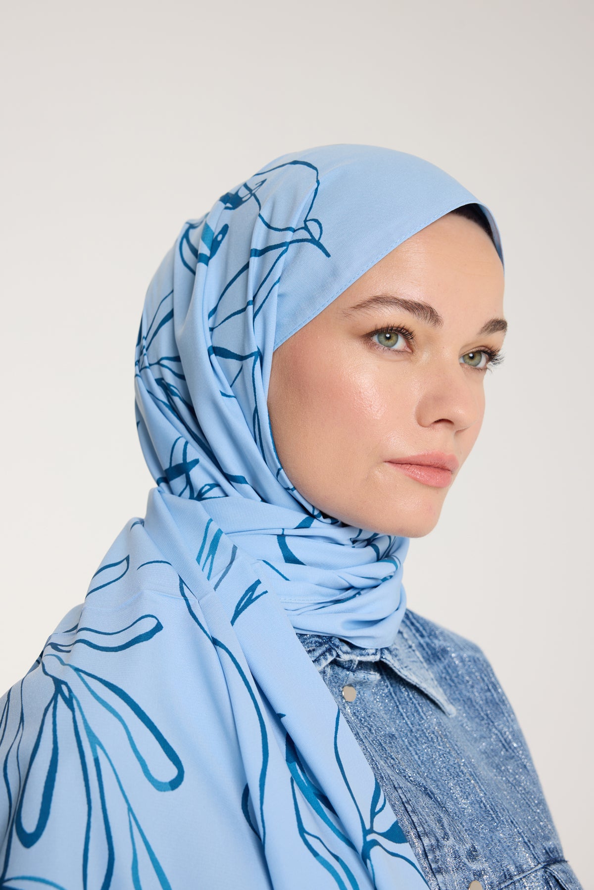 Pure Tone Şal - Yaprak Desen - Bebe Mavisi - Mavi