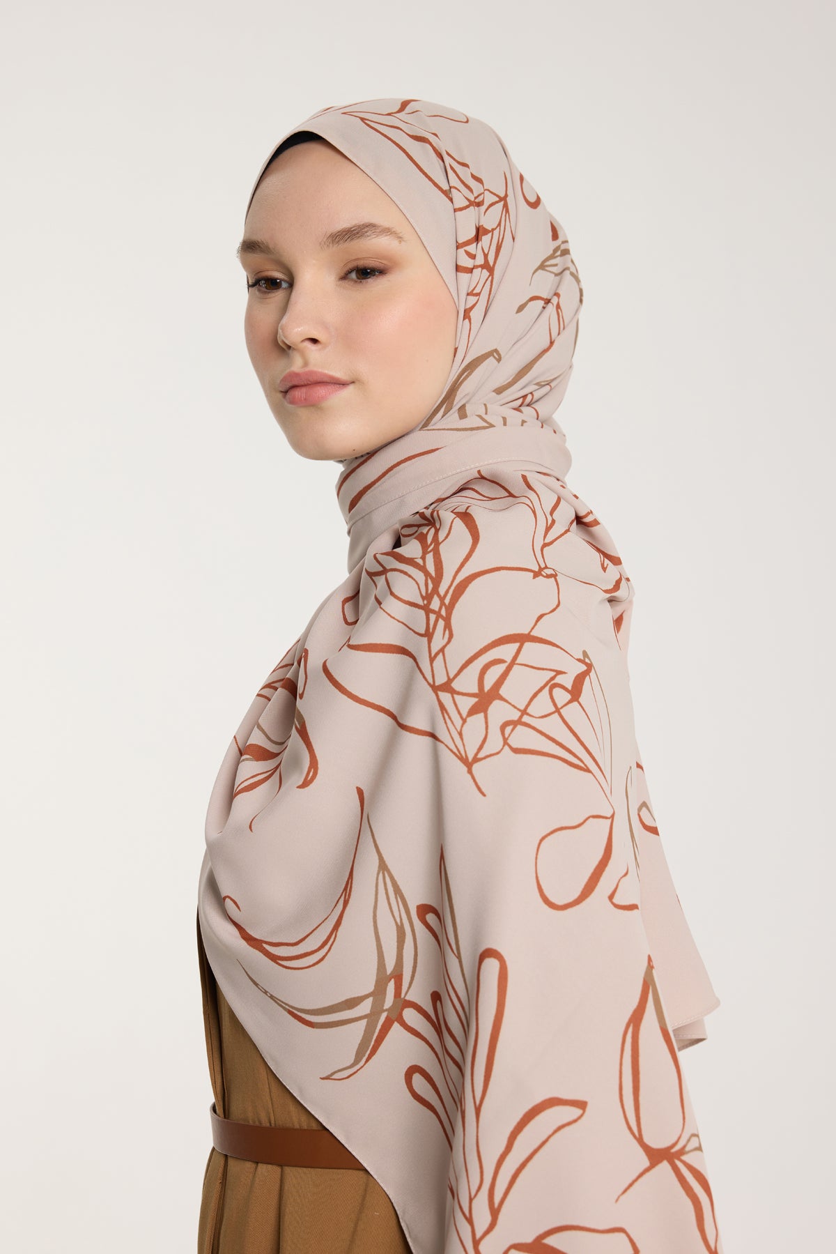 Pure Tone Şal - Yaprak Desen - Taş - Taba