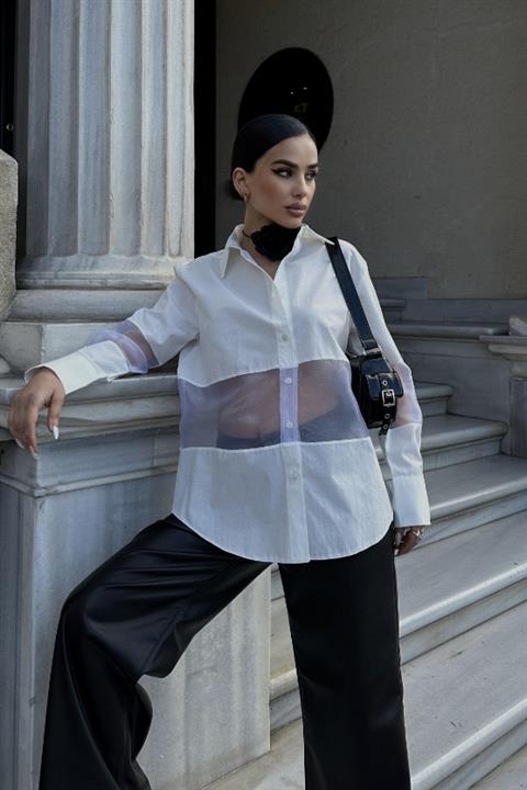 Raquel Organze Detaylı Gömlek 3330-08 BEYAZ L