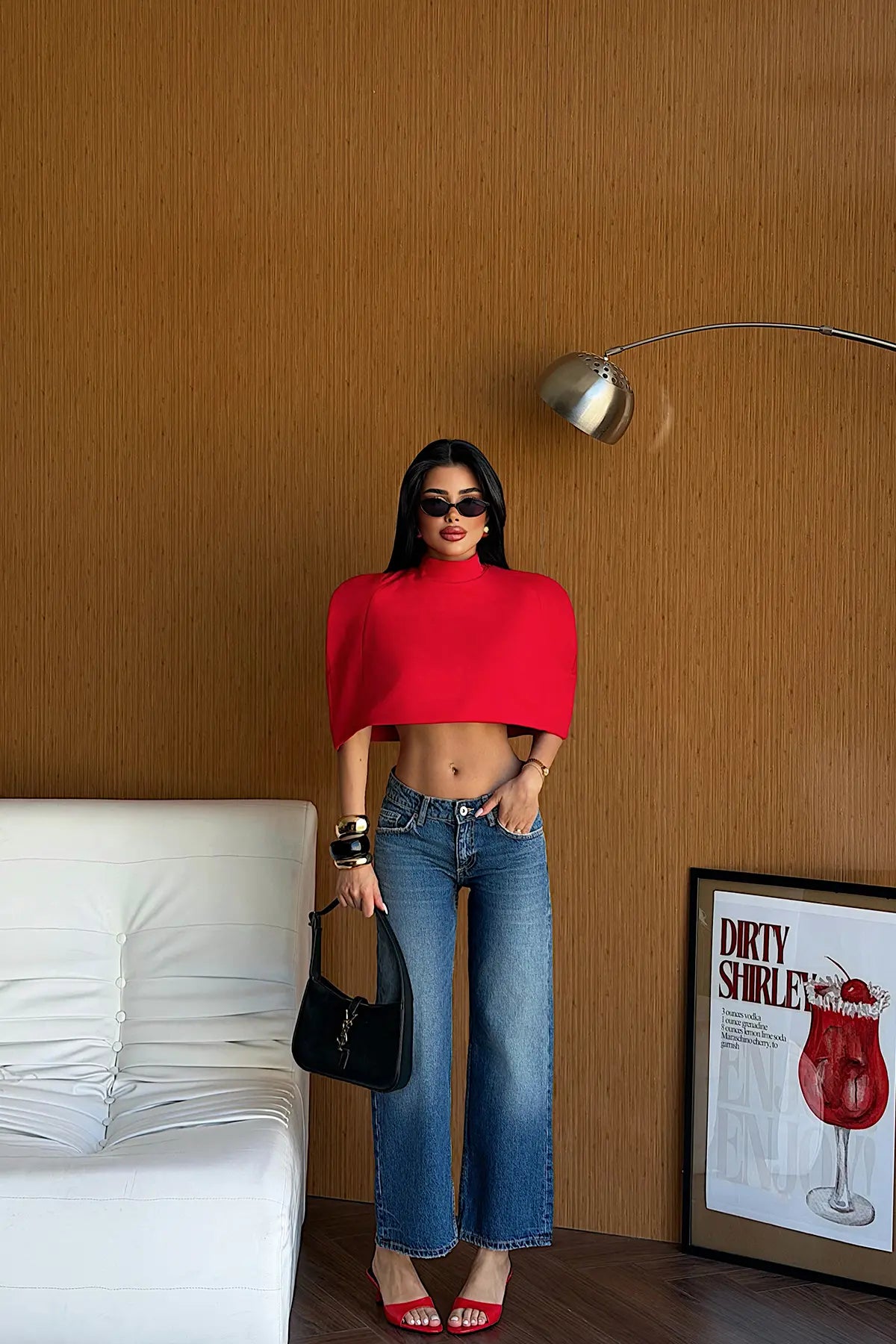 Kırmızı Fermuar Detay Crop Top