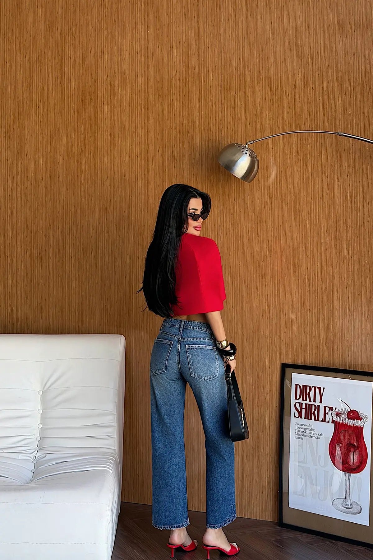 Kırmızı Fermuar Detay Crop Top