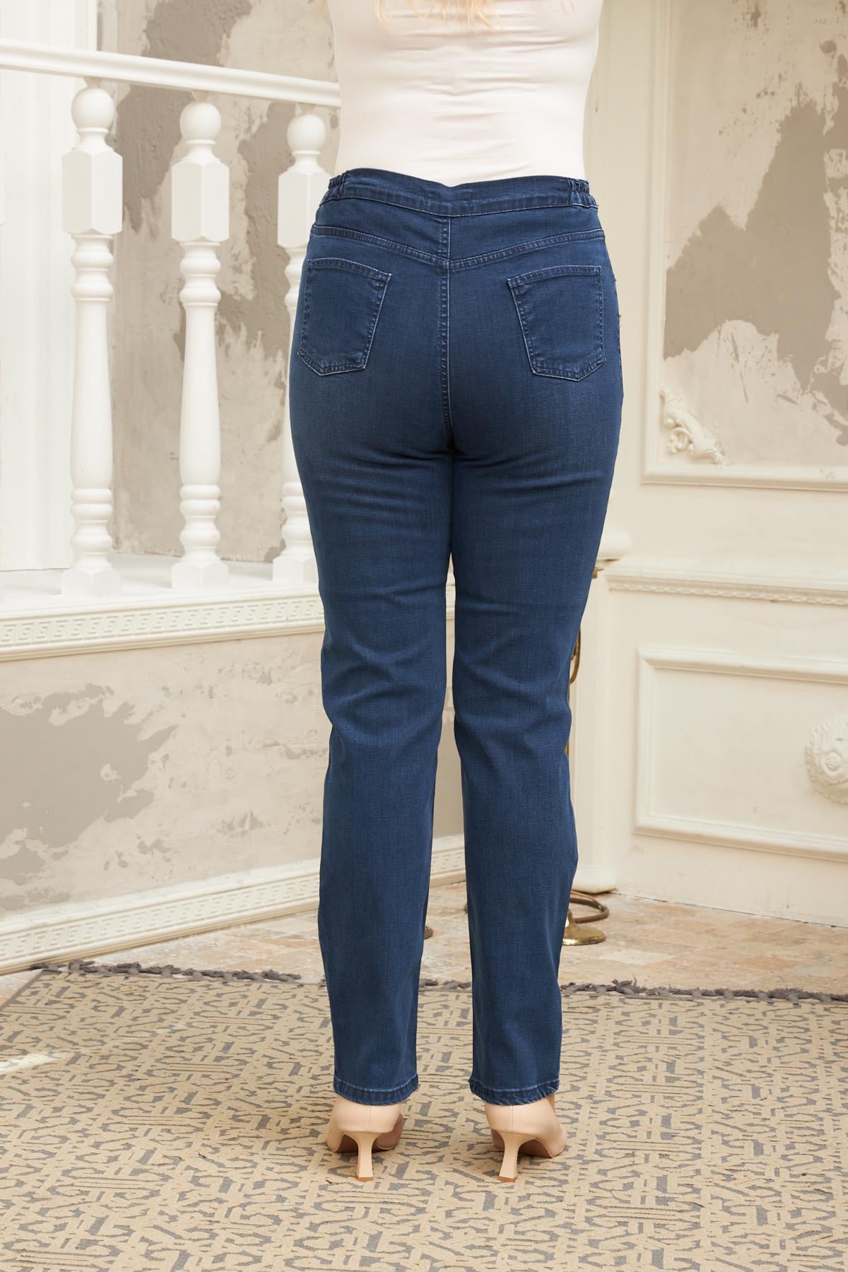 Beli Lastikli Büyük Beden Kim.Lacivert Kot Pantolon