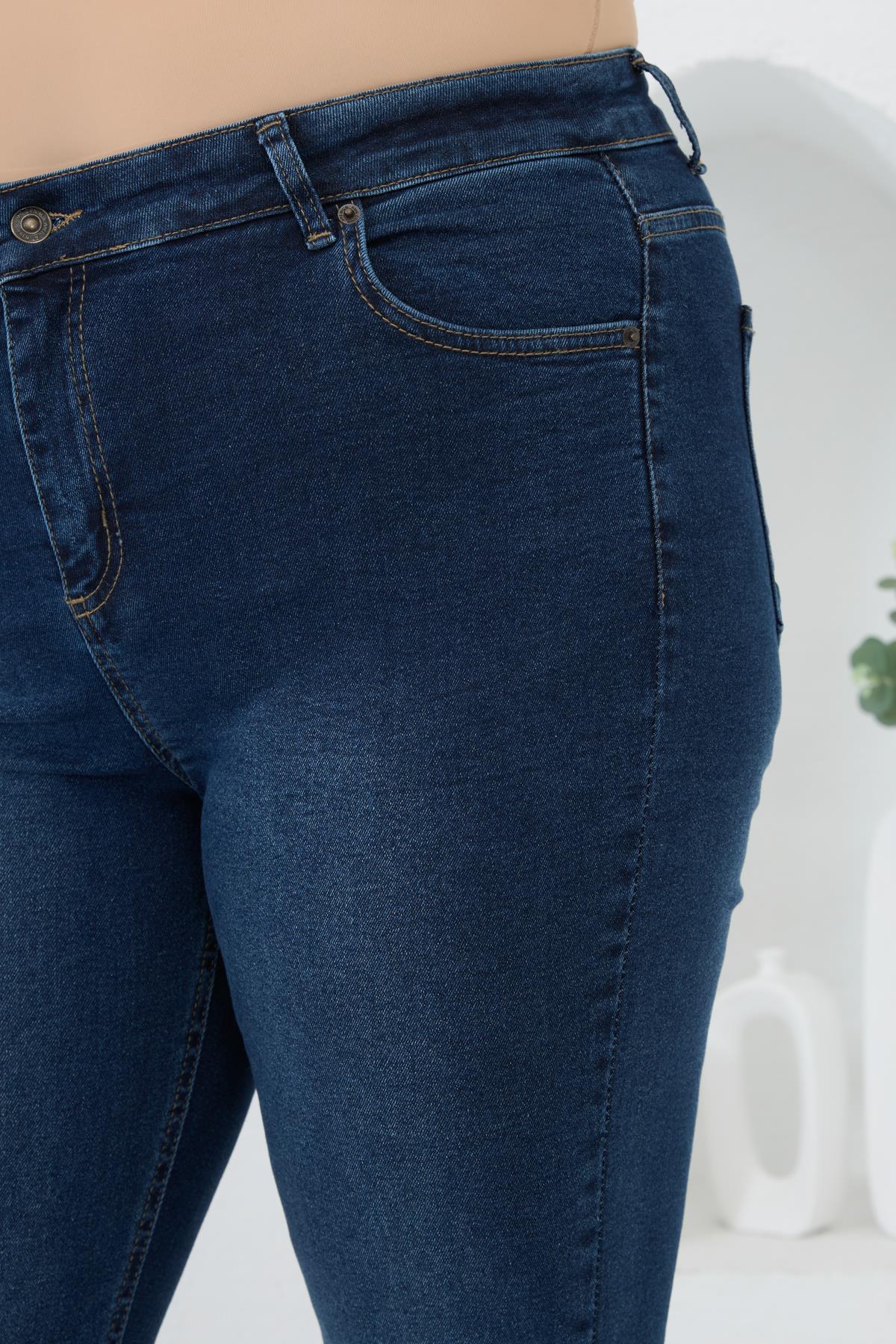 İspanyol Paça Büyük Beden Lacivert Kot Pantolon