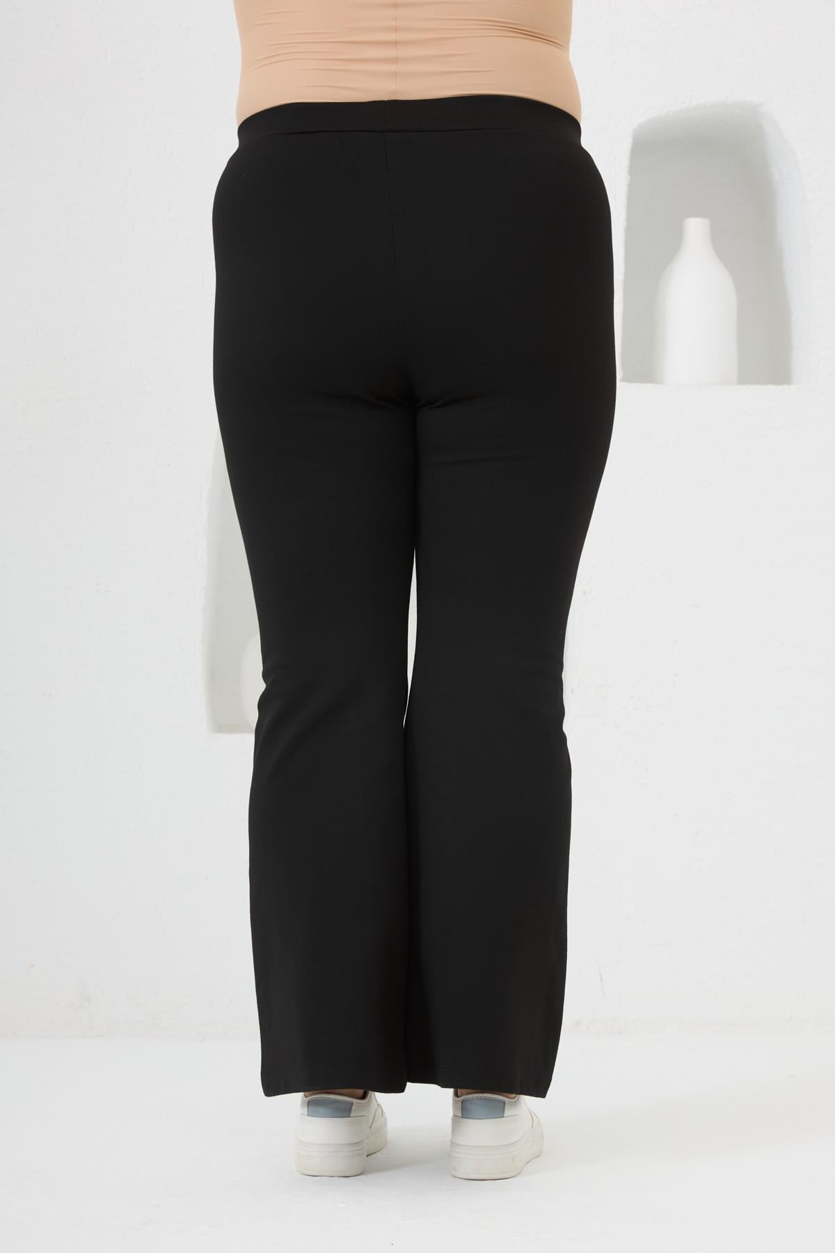Plus Size Black Steel Knit Flared Leggings
