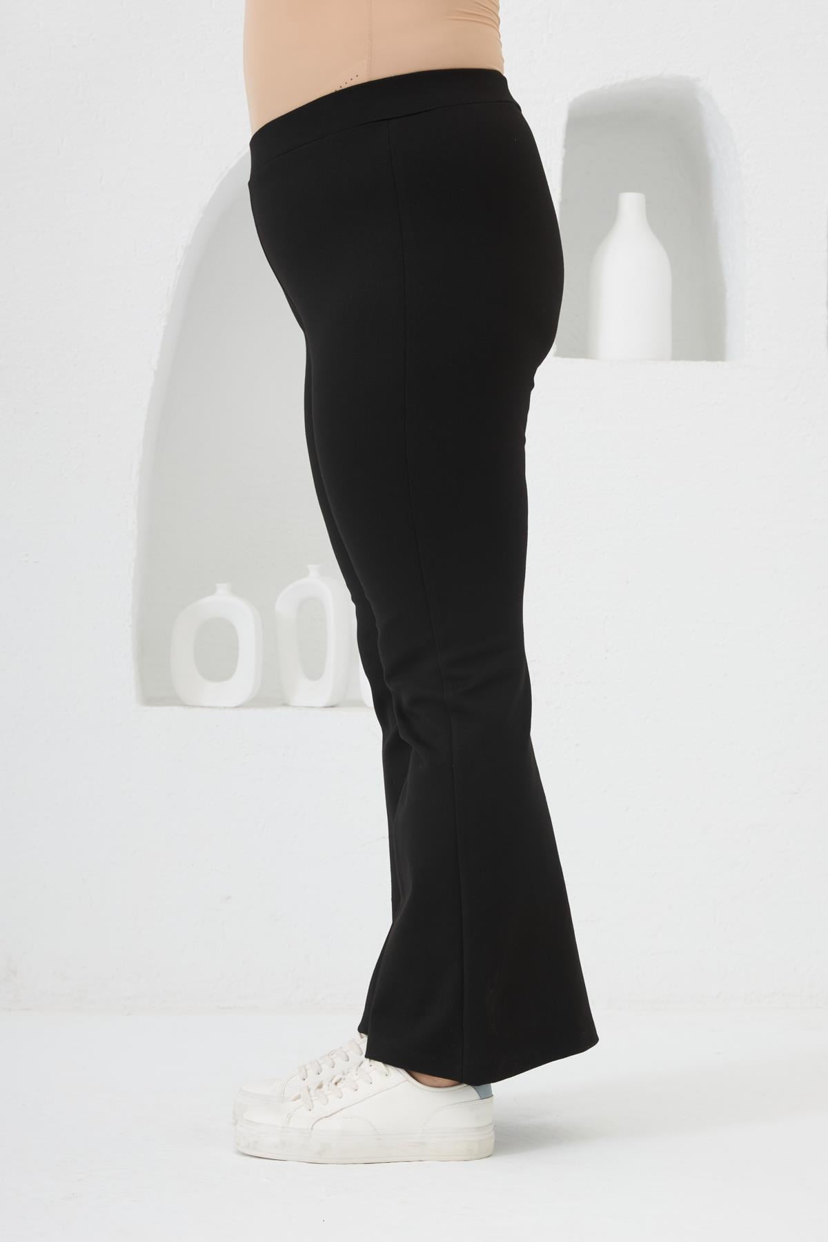 Plus Size Black Steel Knit Flared Leggings