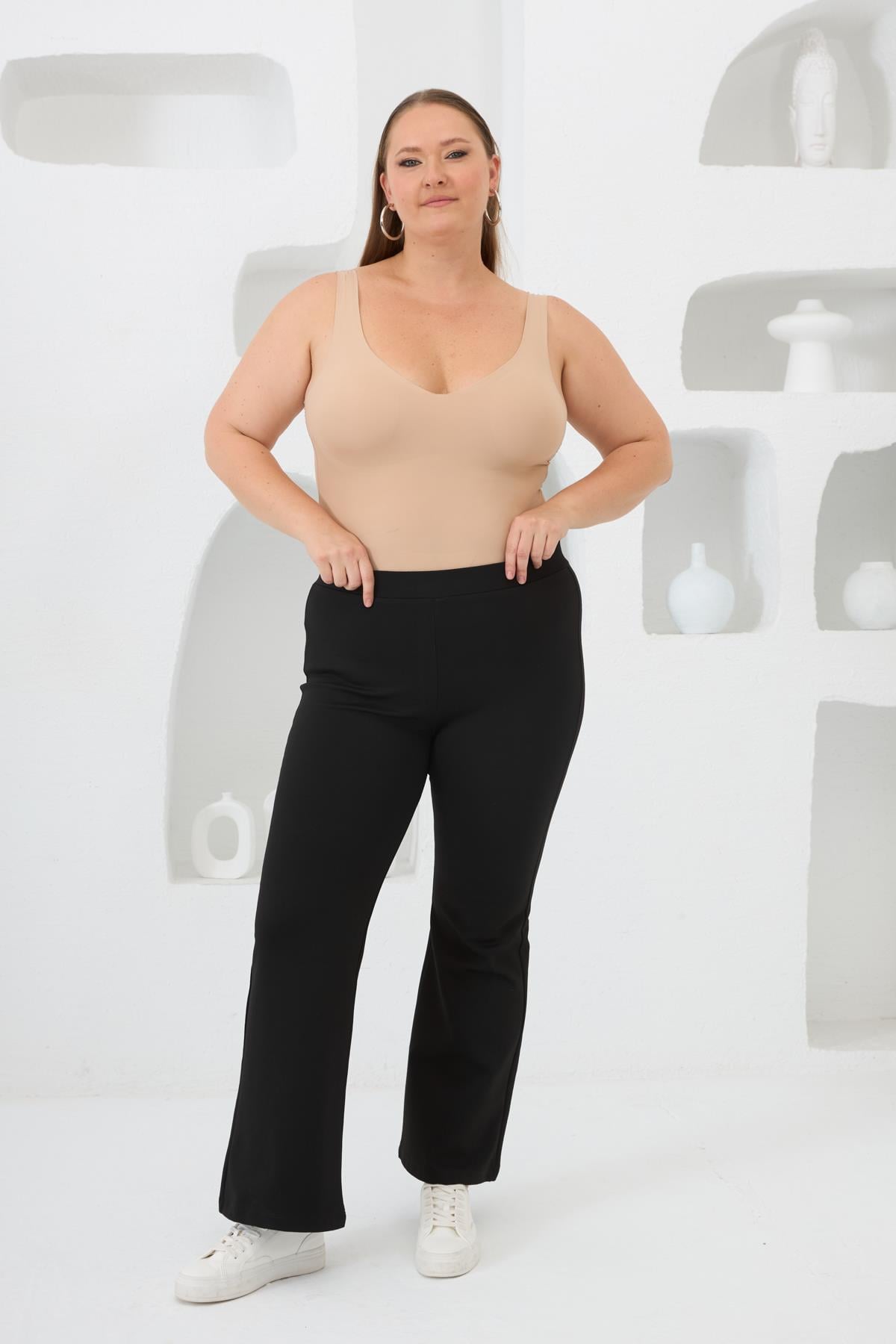 Plus Size Black Steel Knit Flared Leggings