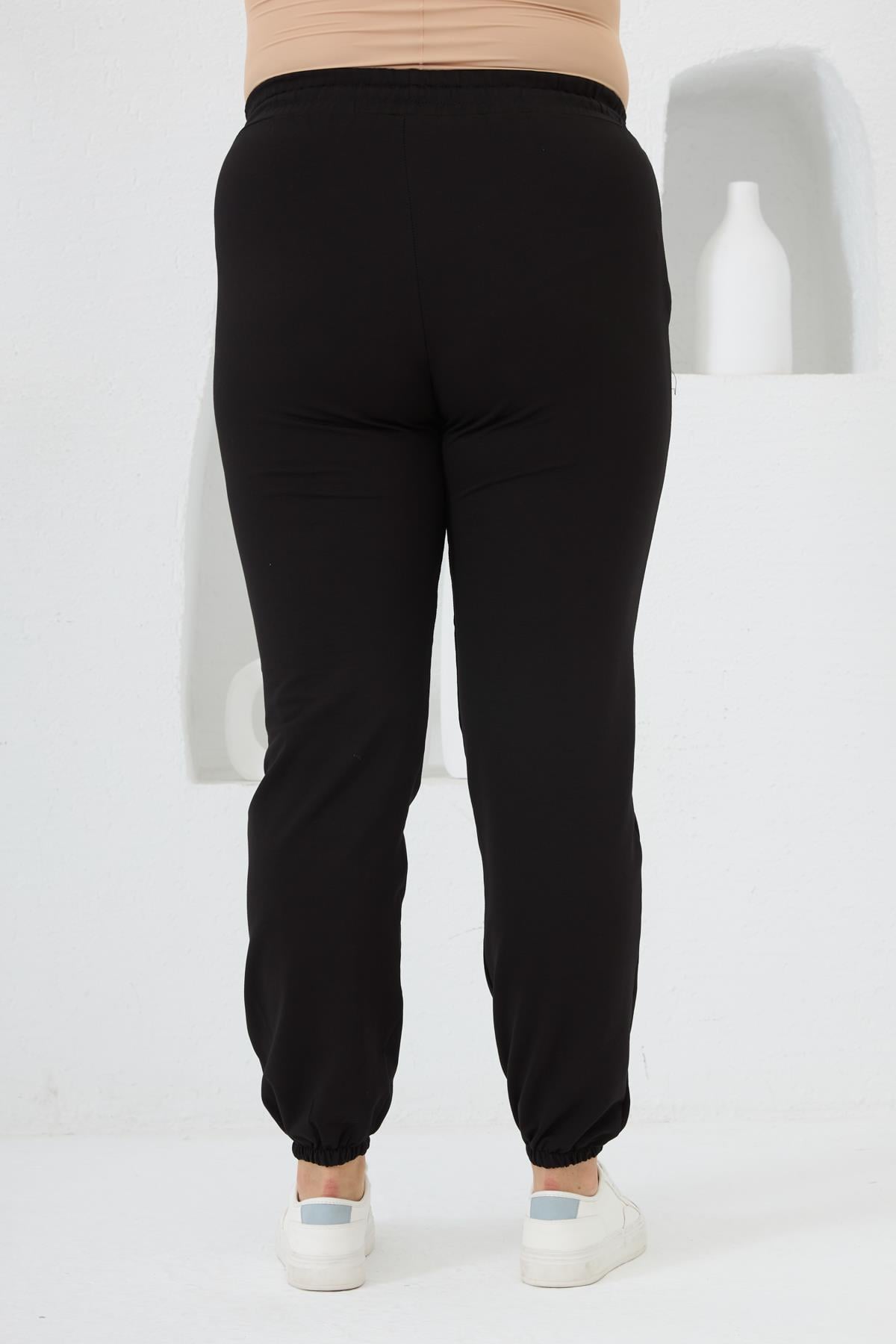 Plus Size Black Sweatpants with Elasticized Cuffs