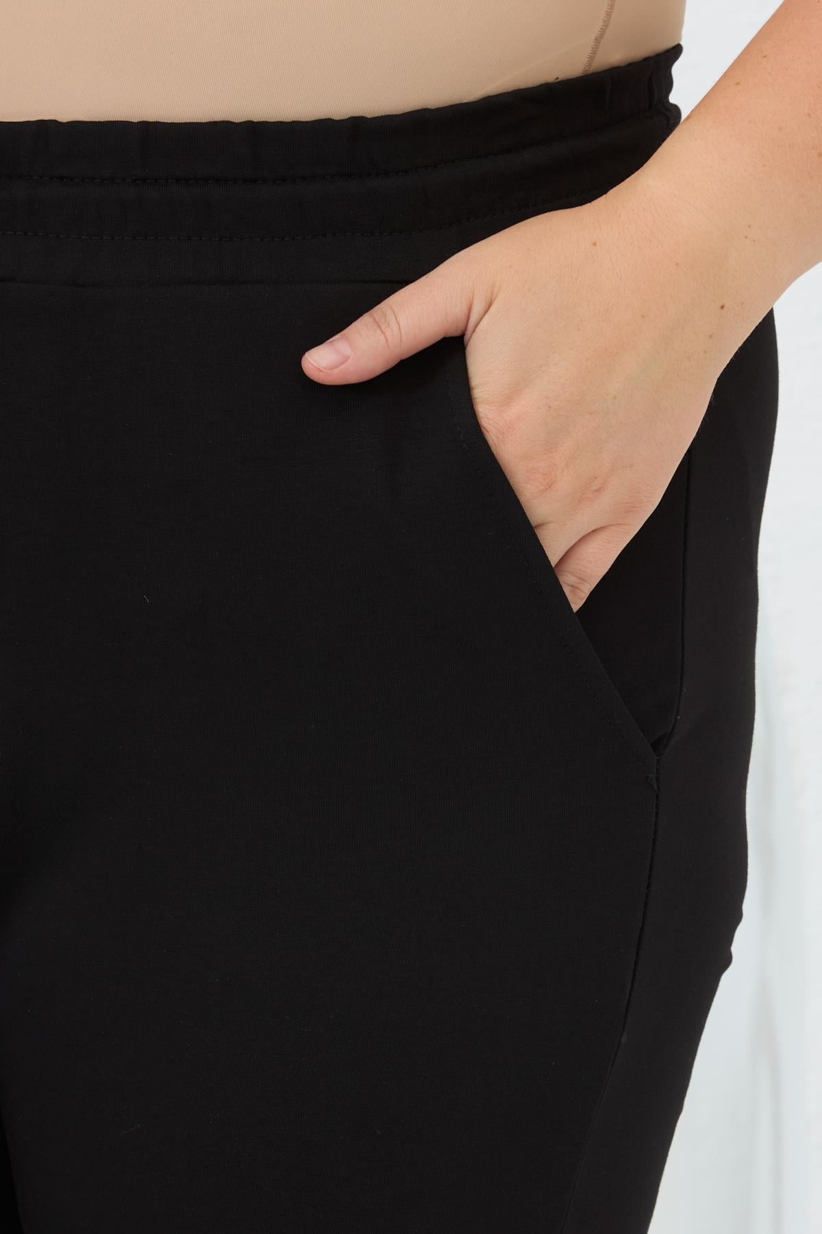 Plus Size Black Sweatpants with Elasticized Cuffs