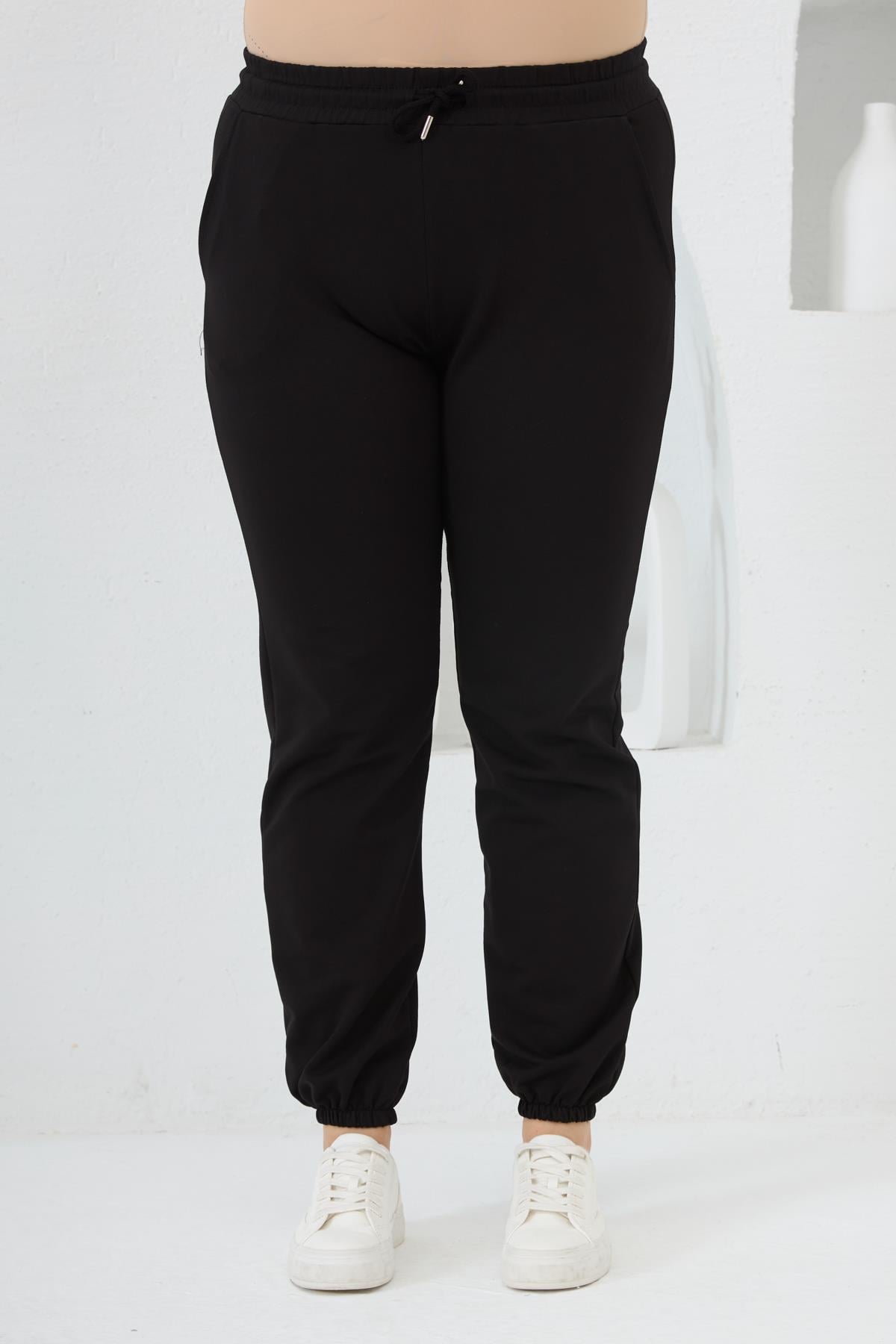 Plus Size Black Sweatpants with Elasticized Cuffs