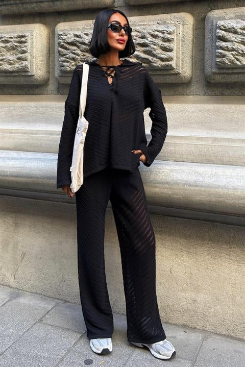 Robin Ajurlu Kapşon Detay Takım 9889 SİYAH STD