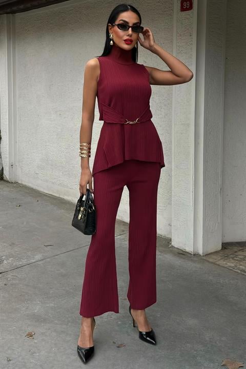 Rose Dik Yaka Fitilli Takım 9946 BORDO STD