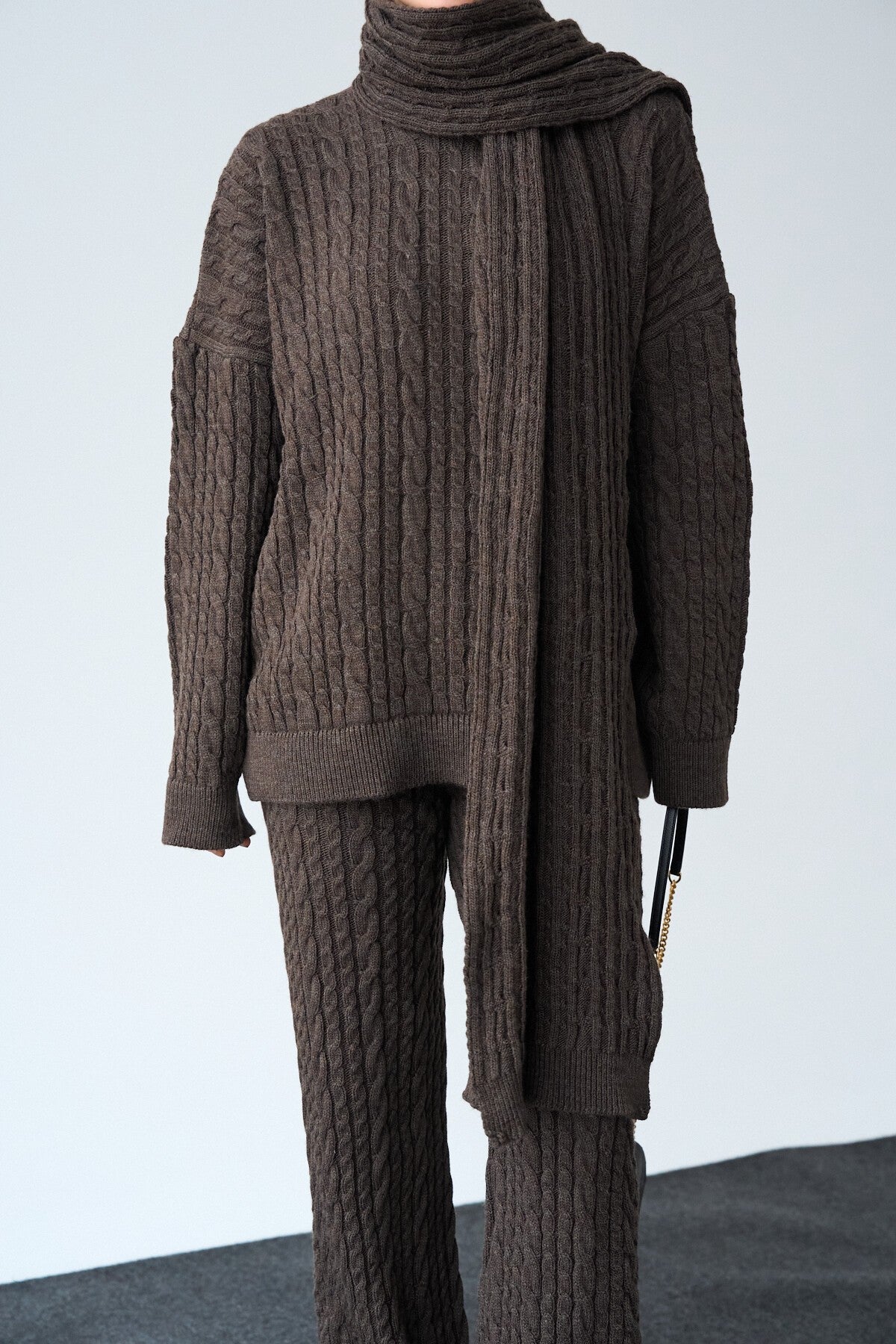 Coffee Melange Braided Trousers Set