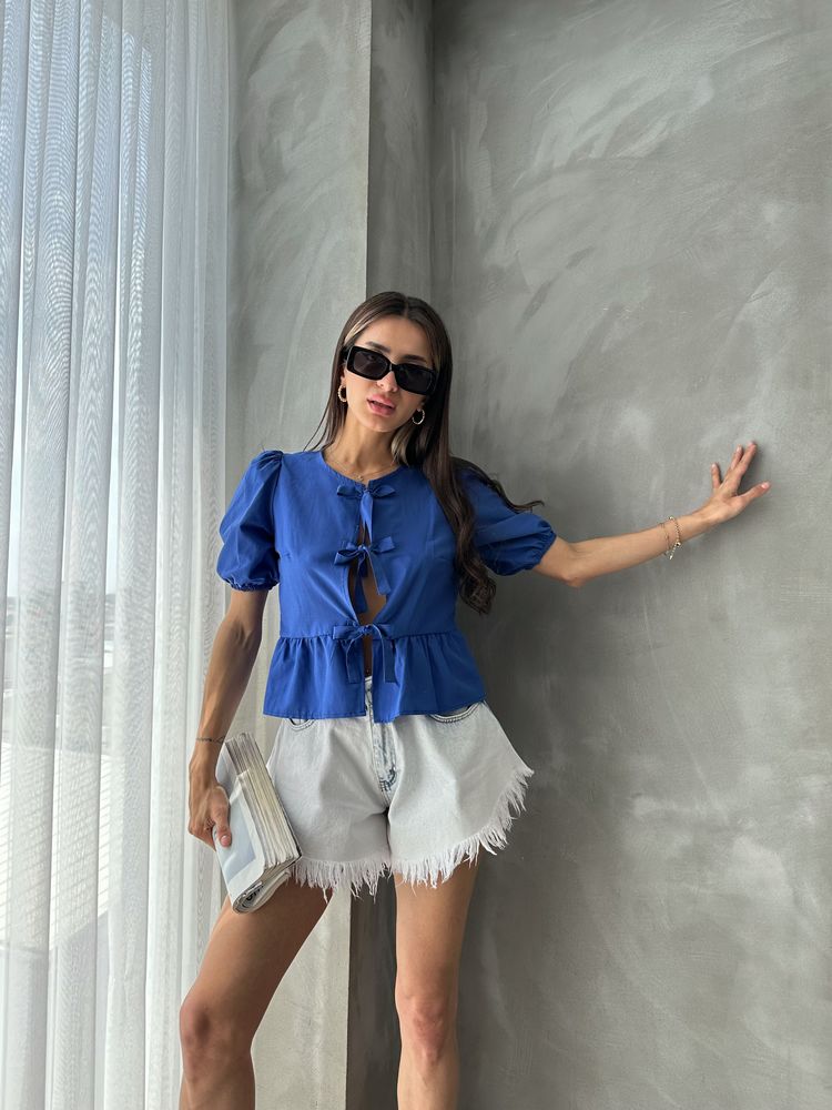 Topshow Saks Önden Bağlamalı Poplin Toptan Bluz