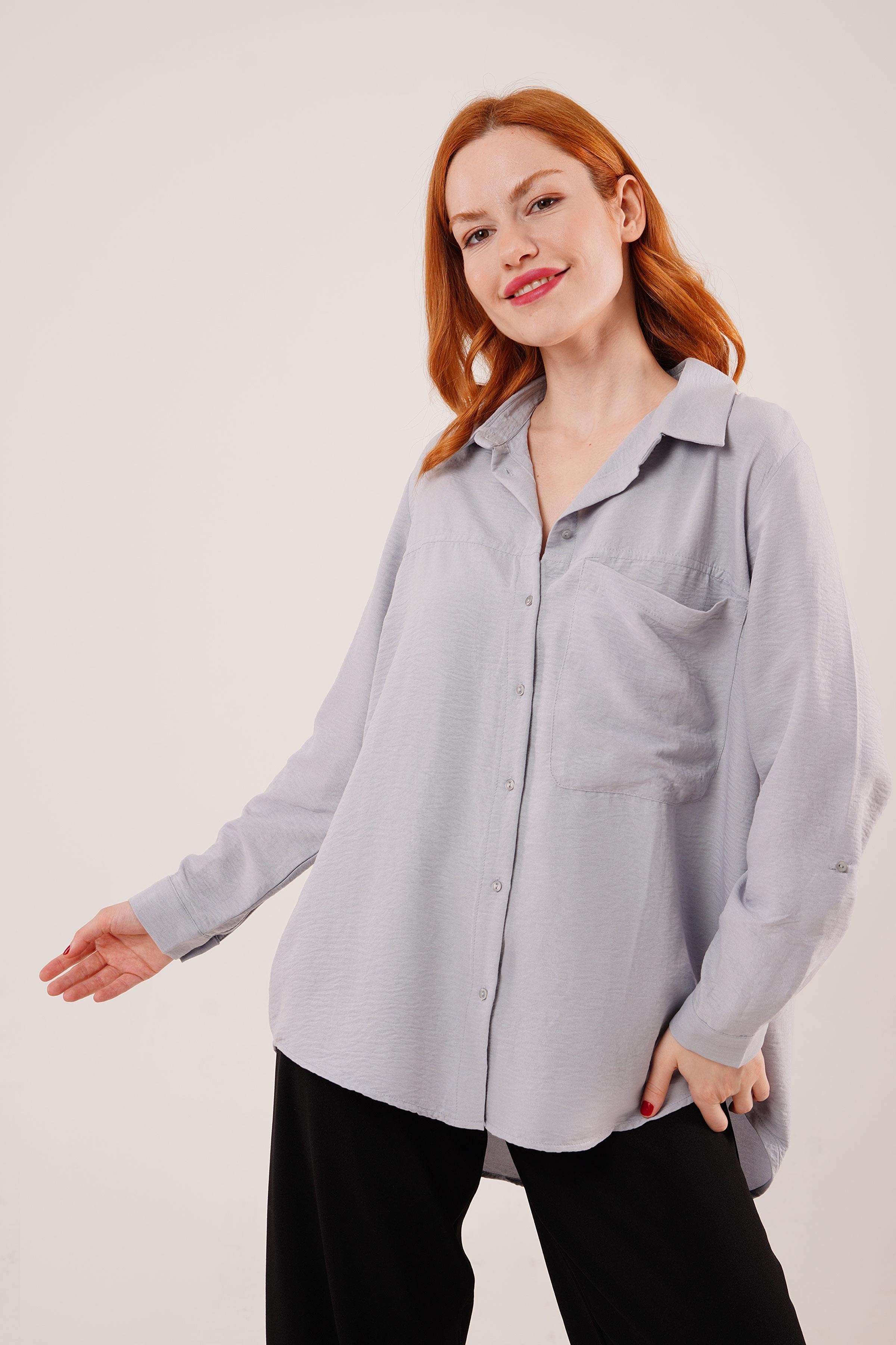 Salaş Kesim Cepli Toptan Grimelanj Gömlek Gri S