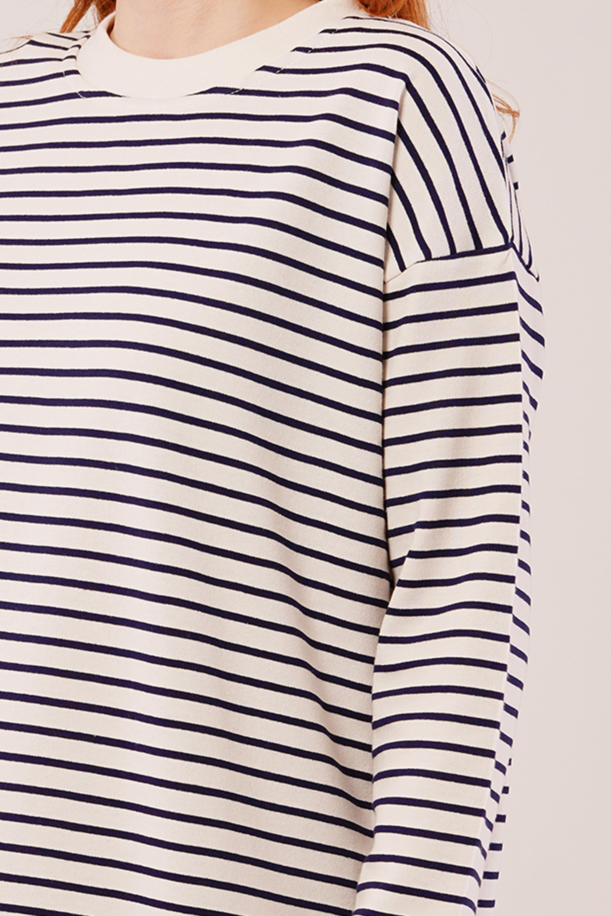 Salaş Kesim Çizgili Uzun Lacivert Toptan Sweatshirt