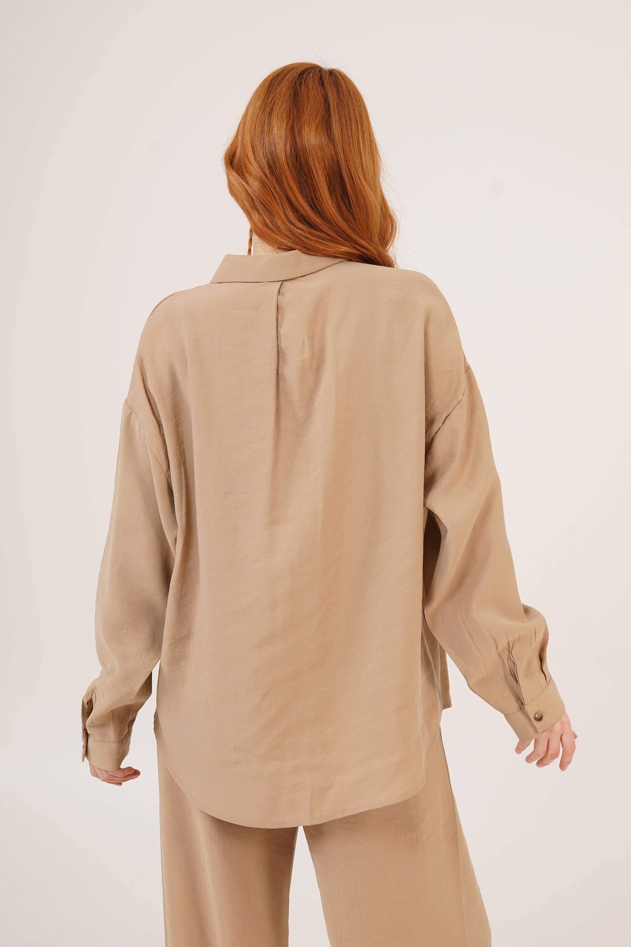 Salaş Model Düşük Omuz Tek Cepli Camel Toptan Gömlek