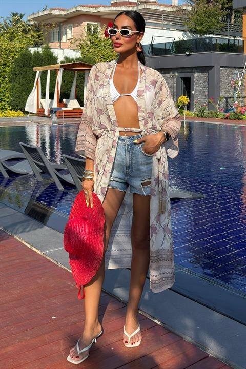 Sandra Desenli Şifon Kimono 5156-08 MULTİ STD