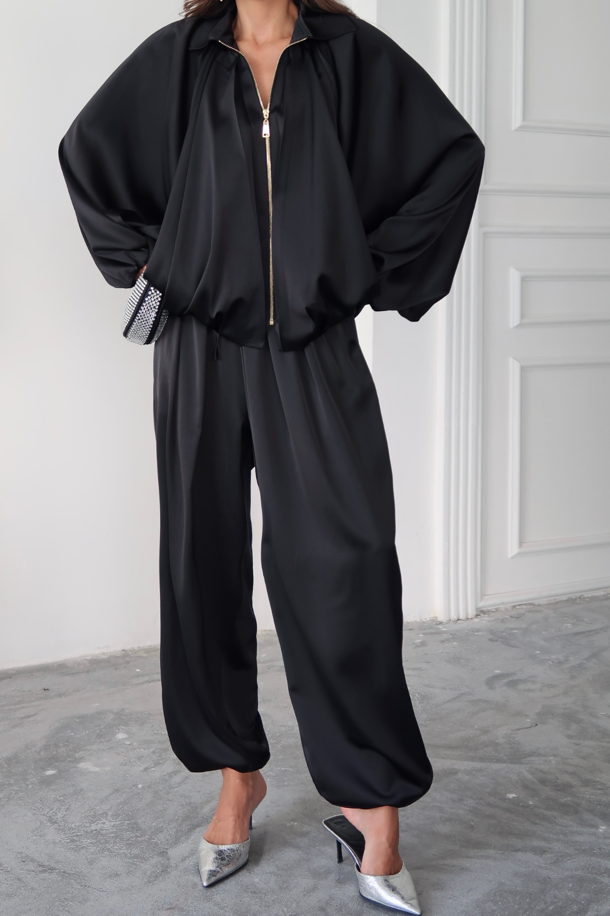 SATEN BOMBER - Siyah